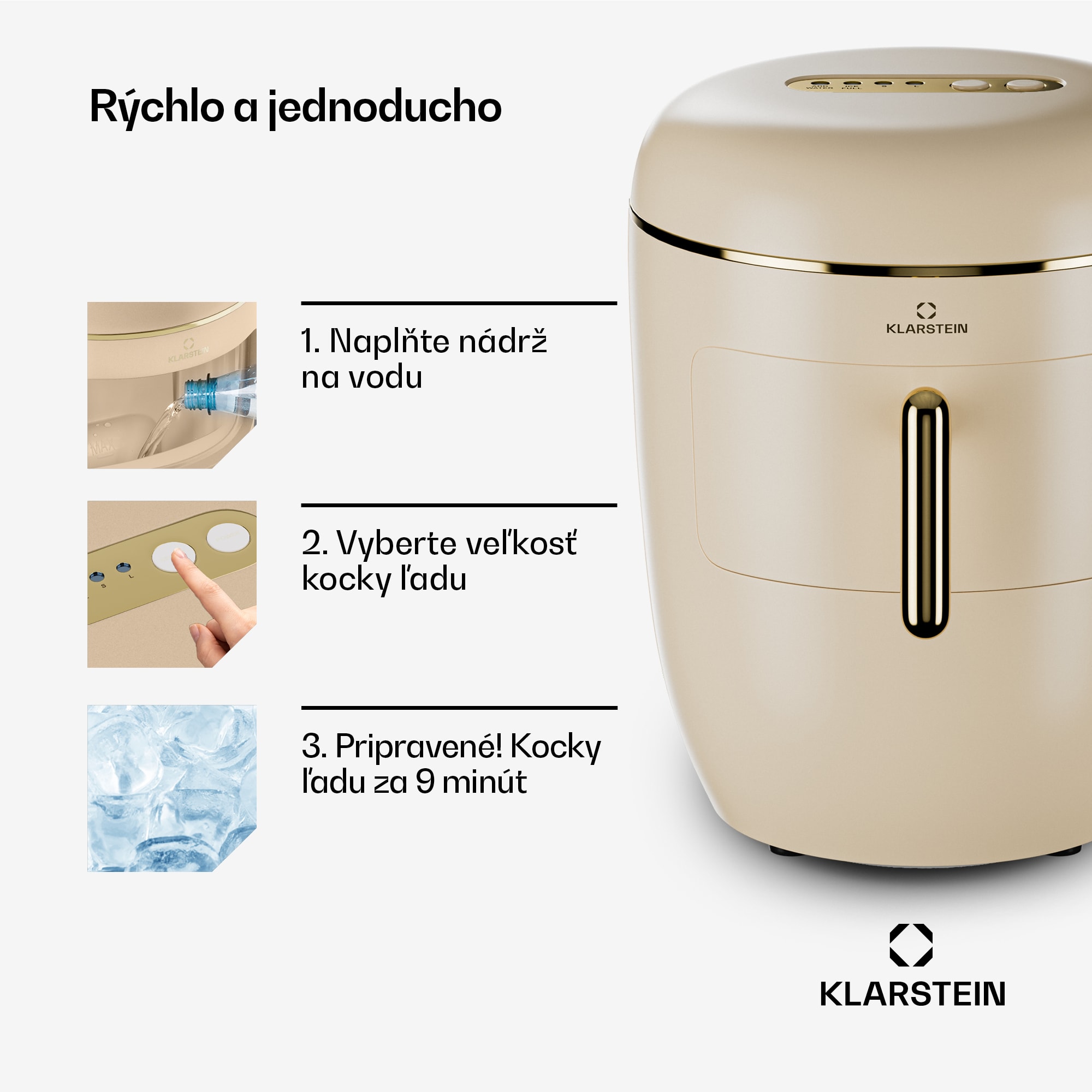 Klarstein Passau výroba ľadu 2 veľkosti 15 kg/24 h Auto-Clean – Obrázok 3