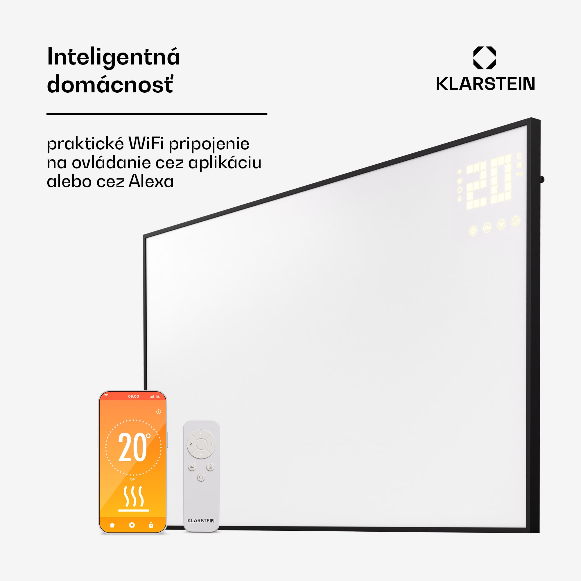 Klarstein Wonderwall Smart Bornholm, Infražiarič, 100 x 60 cm, 600 W, aplikácia – Obrázok 2