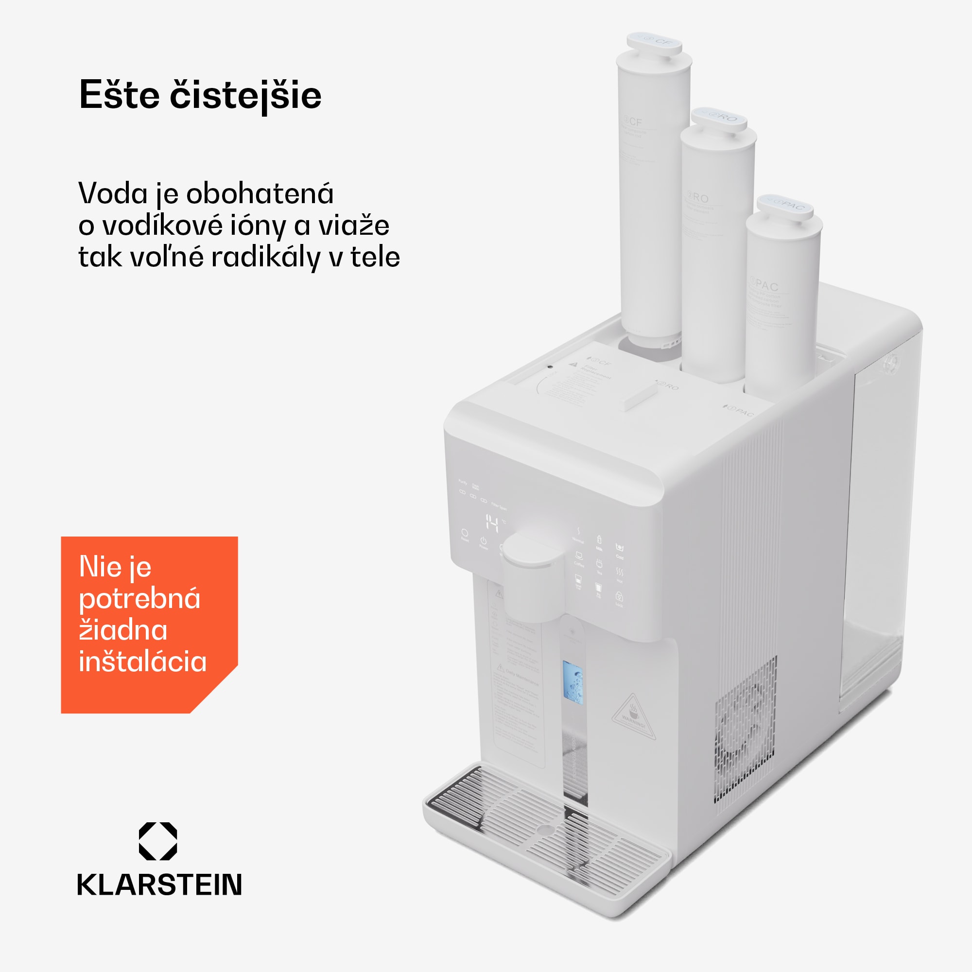 Klarstein AquaFina 6L, čistička vody, 5-stupňová filtrácia, objem 6 l, HD dotykový displej, 6 teplôt vody, biela – Obrázok 3