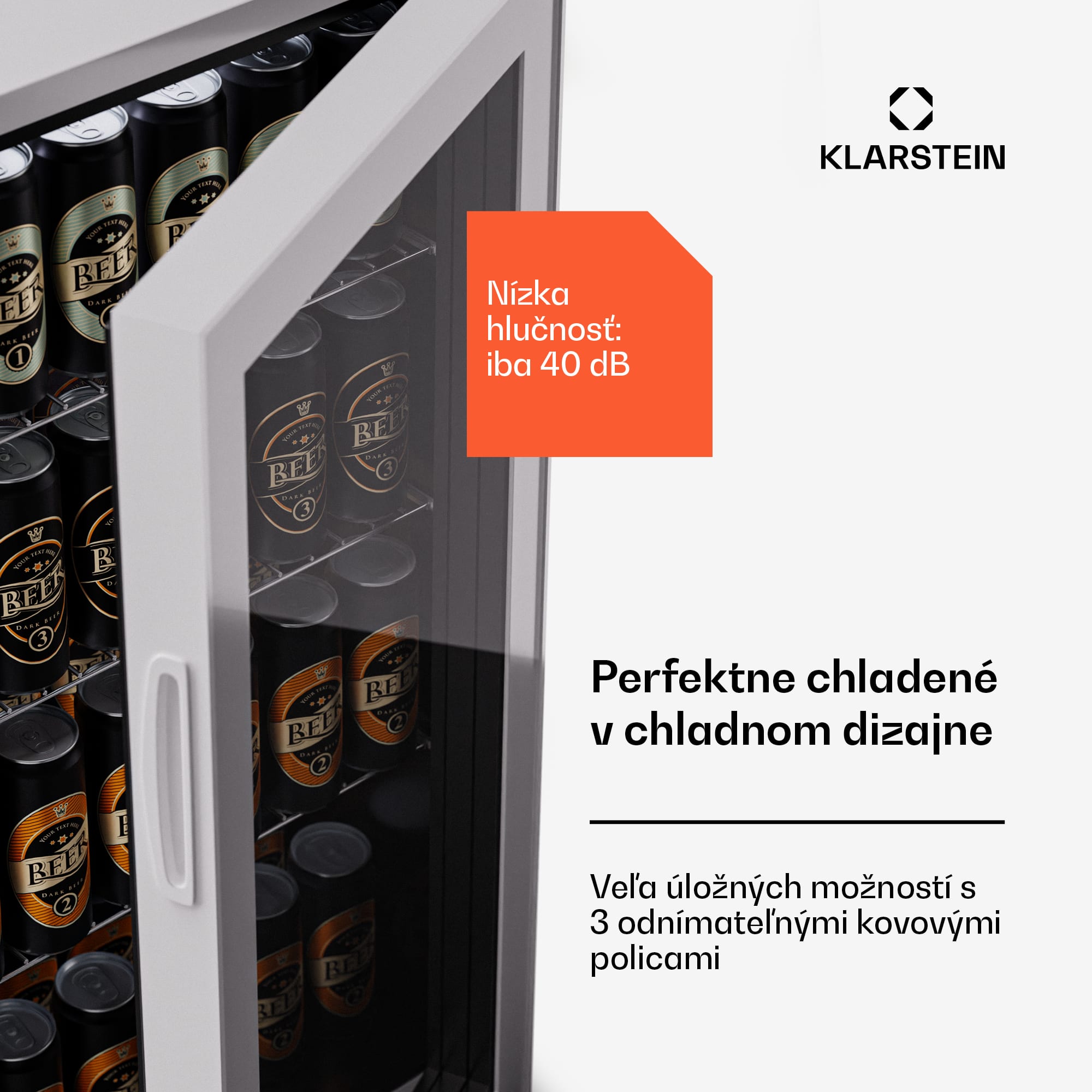 Klarstein Beersafe 74 Slim, chladnička, 74 litrov, 3 police, panoramatické sklenené dvere – Obrázok 4