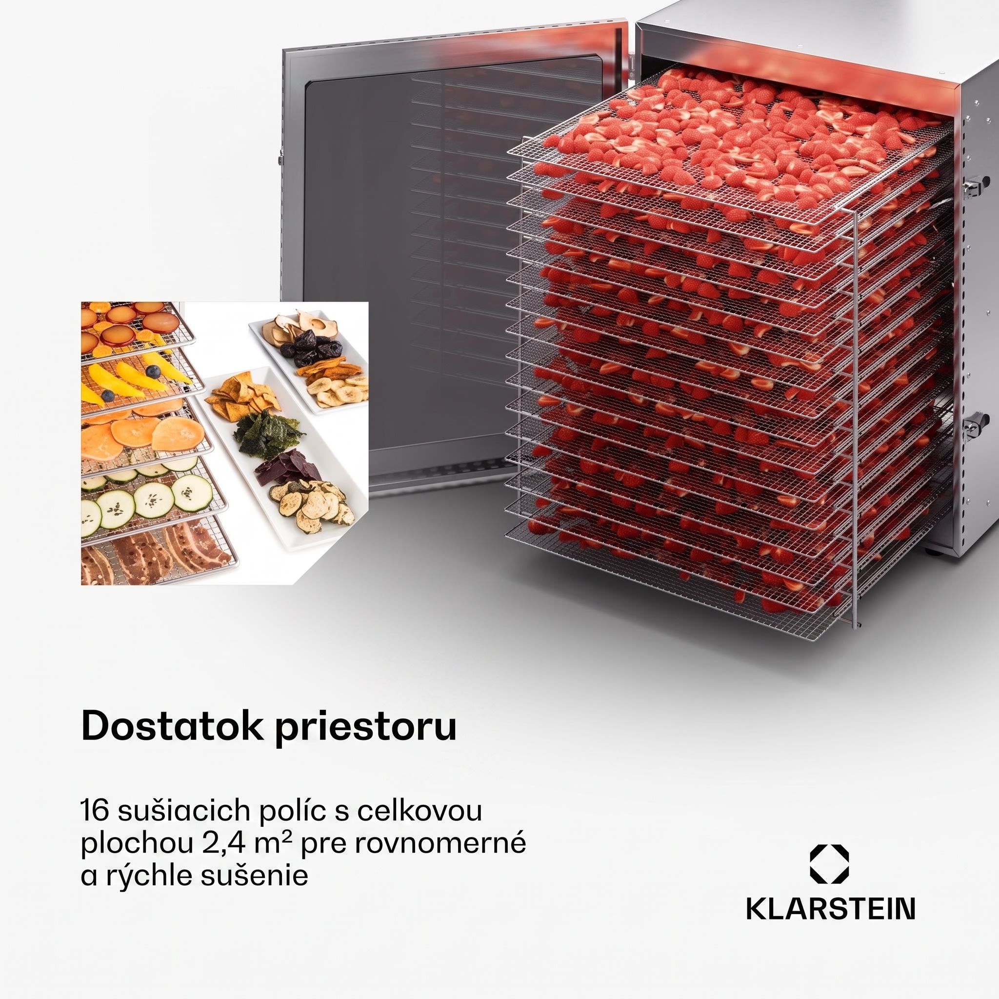 Klarstein Captain Jerky 160 sušička potravín 1500W 30-90 °C 24h časovač nerezová oceľ – Obrázok 3