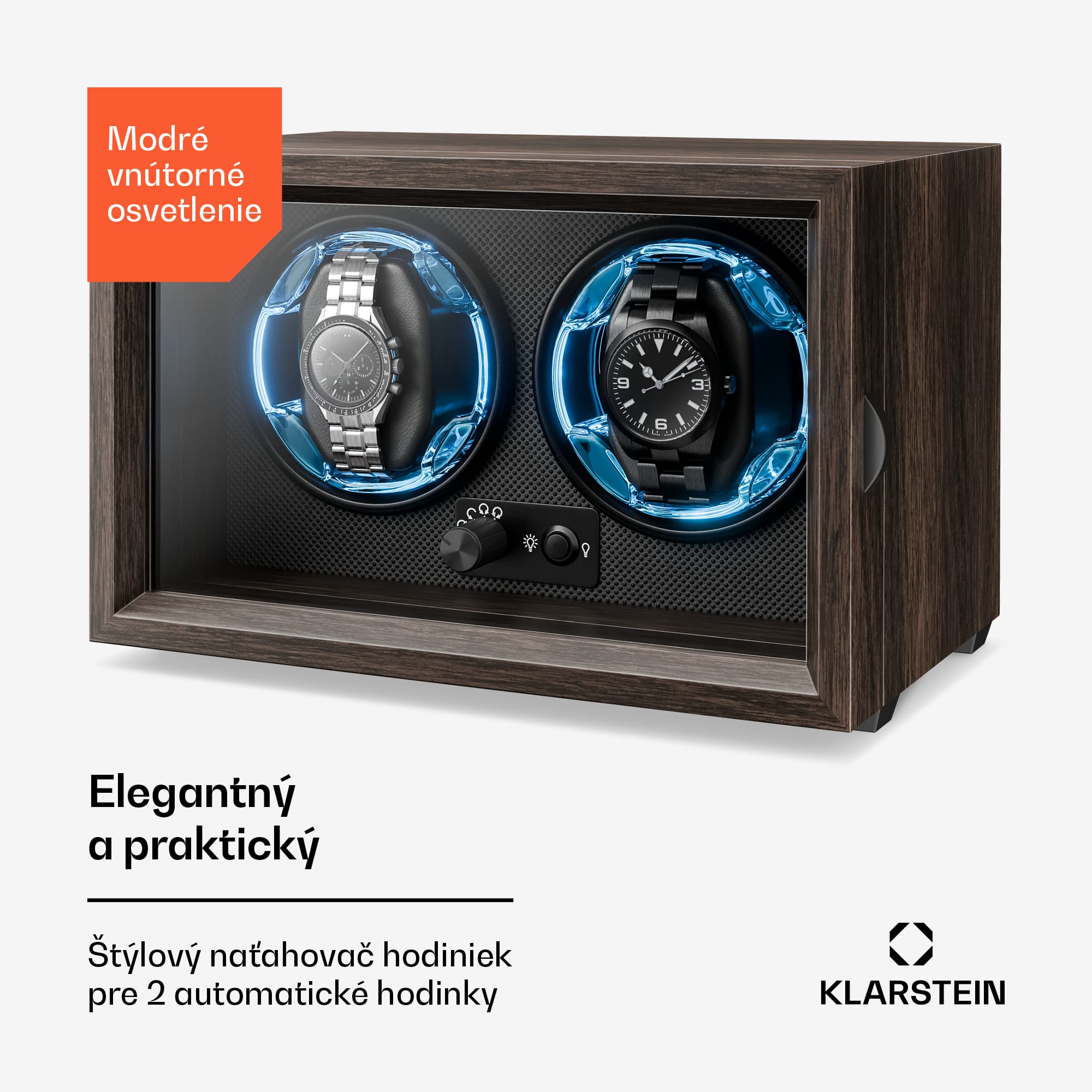 Klarstein Brienz 2, naťahovač hodiniek, 2 hodinky, 4 režimy, drevený vzhľad, modré vnútorné osvetlenie – Obrázok 2