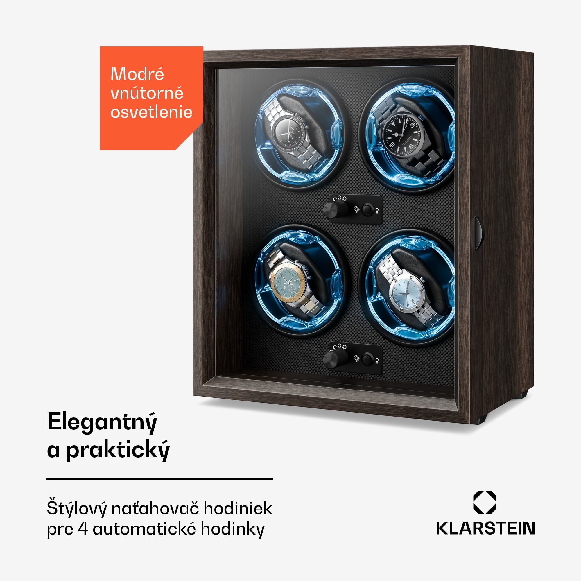 Klarstein Brienz 4, naťahovač hodiniek, 4 hodinky, 4 režimy, drevený vzhľad, modré vnútorné osvetlenie – Obrázok 2