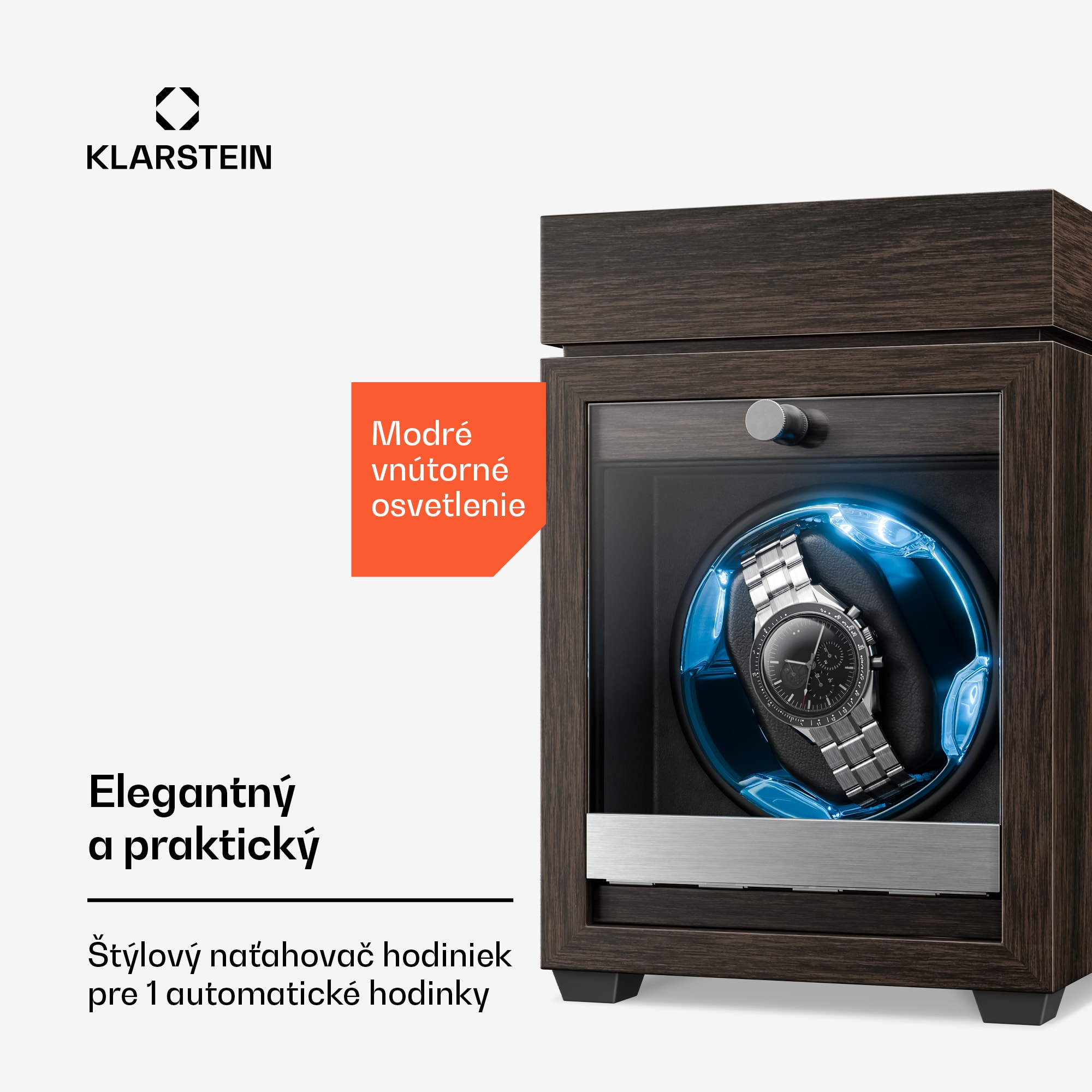 Klarstein Brienz 1, naťahovač hodiniek, 1 hodinky, 4 režimy, drevený vzhľad, modré vnútorné osvetlenie – Obrázok 2