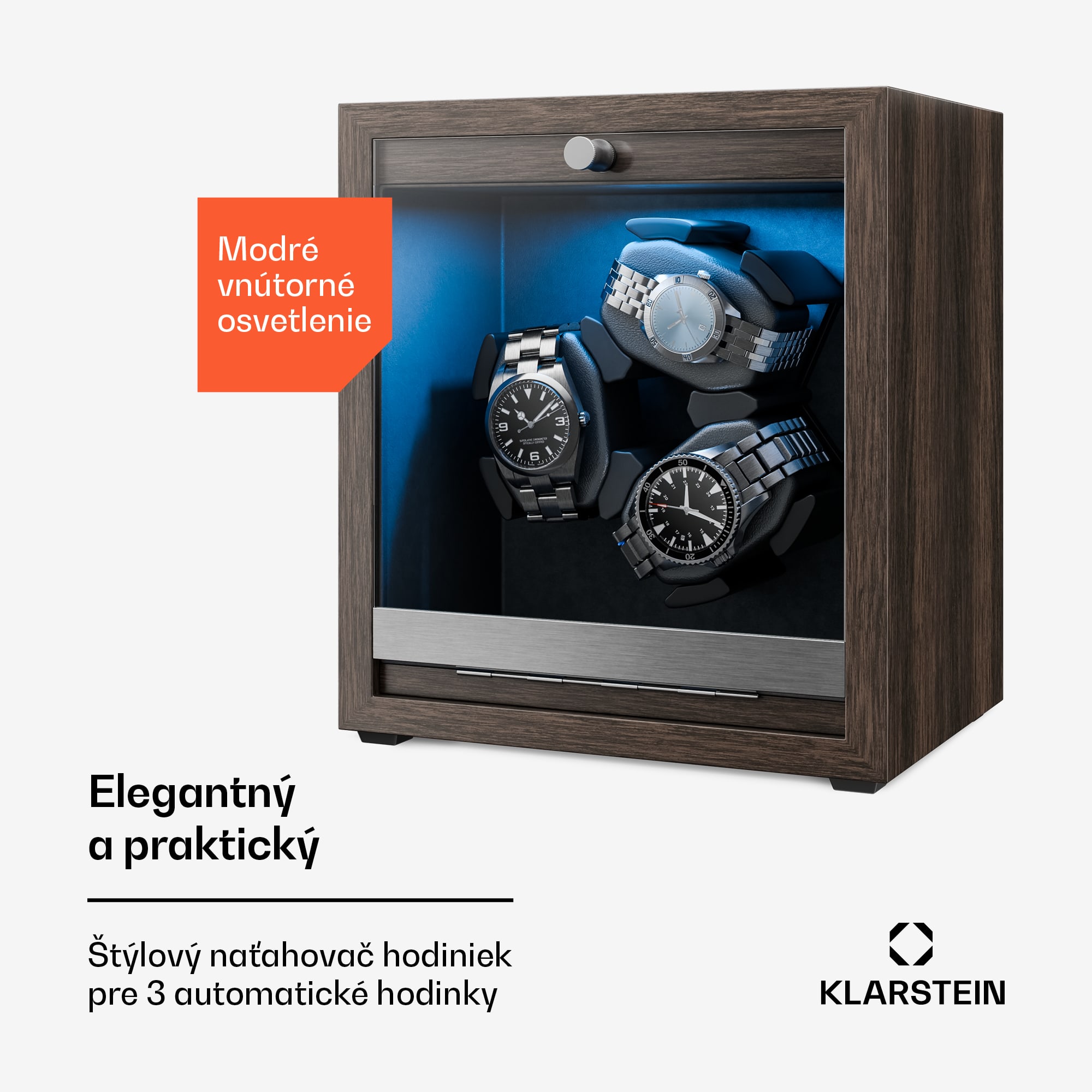 Klarstein Brienz 3, naťahovač hodiniek, 3 hodinky, 4 režimy, drevený vzhľad, modré vnútorné osvetlenie – Obrázok 2