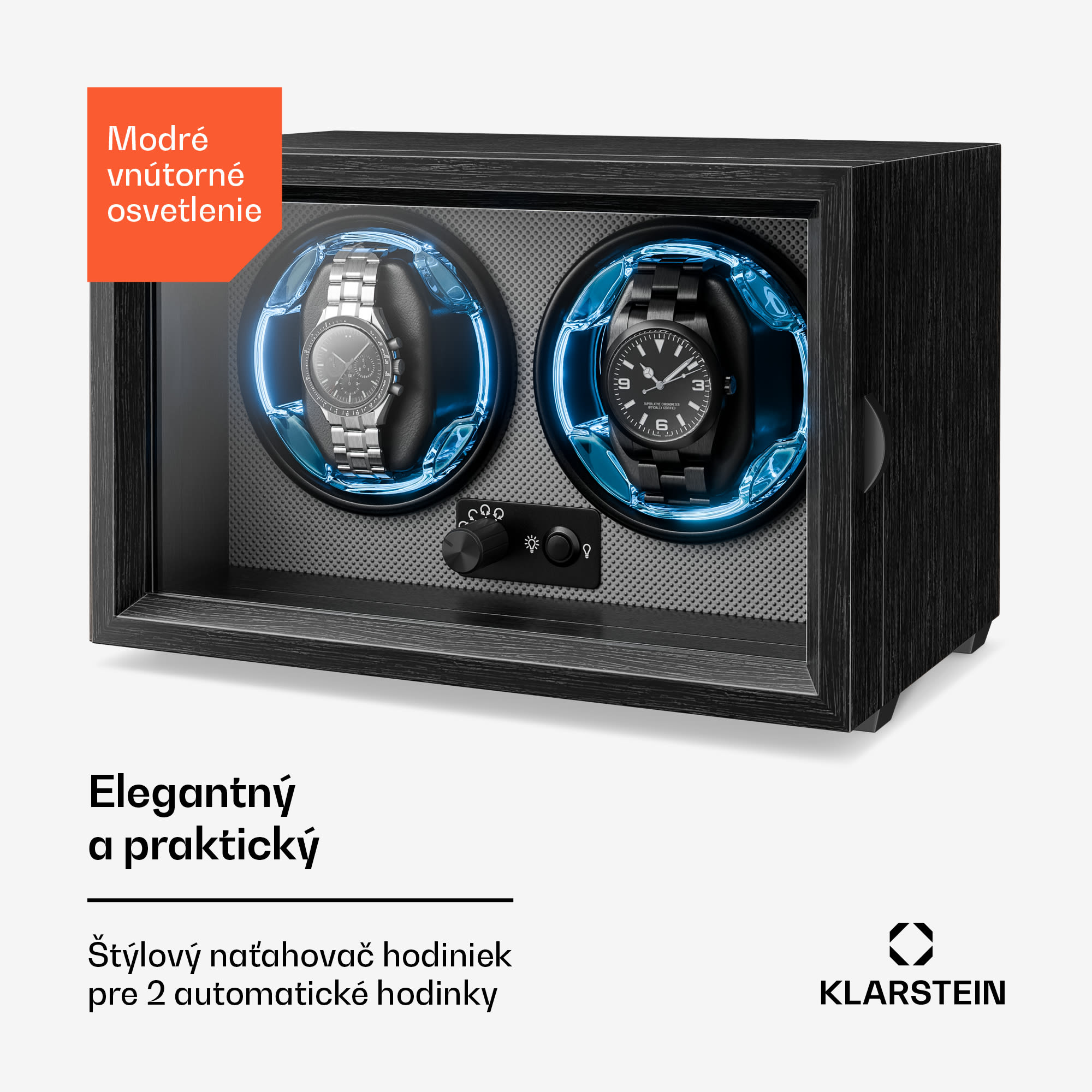 Klarstein Brienz 2, naťahovač hodiniek, 2 hodinky, 4 režimy, drevený vzhľad, modré vnútorné osvetlenie – Obrázok 2