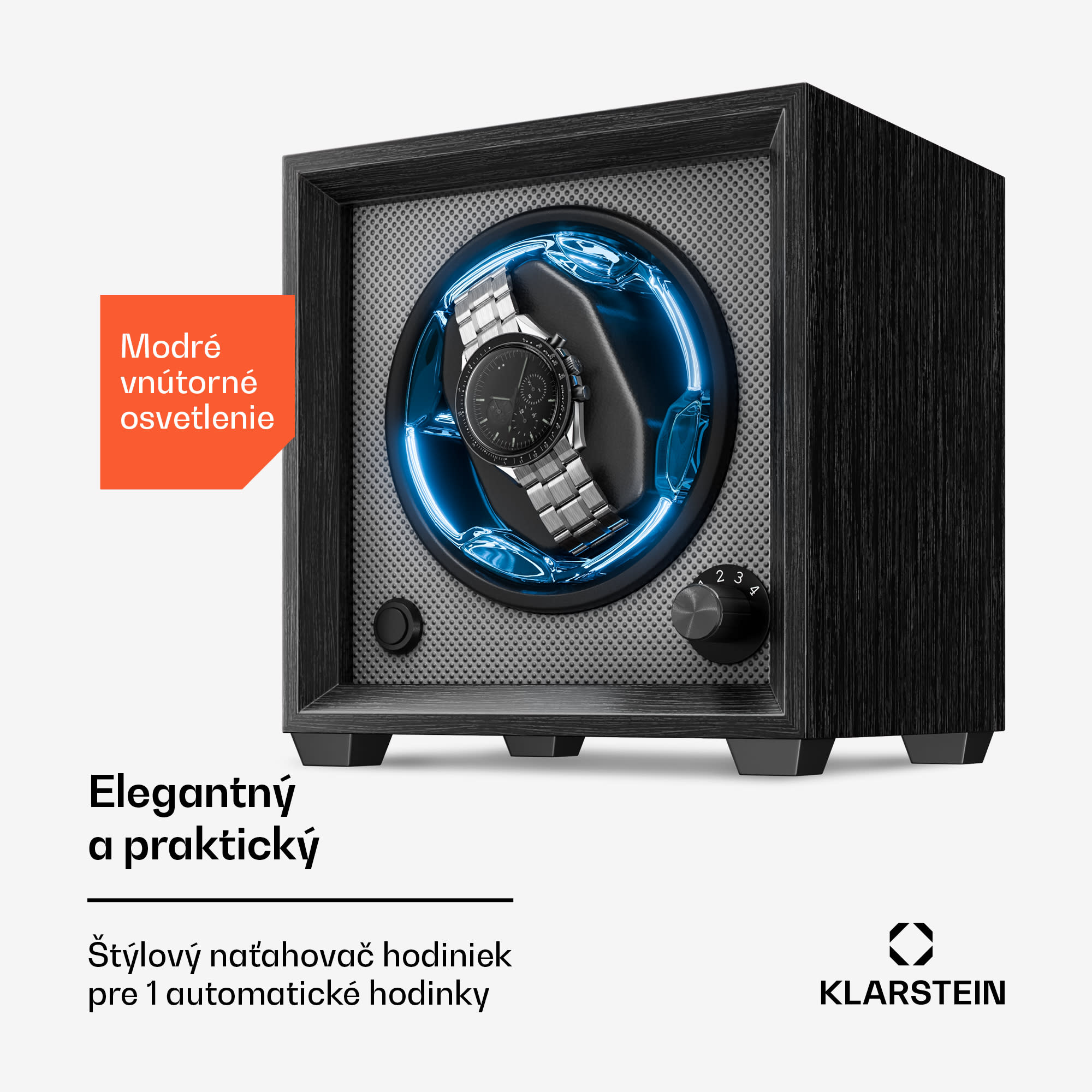 Klarstein Brienz 1, naťahovač hodiniek, 1 hodinky, 4 režimy, drevený vzhľad, modré vnútorné osvetlenie – Obrázok 2