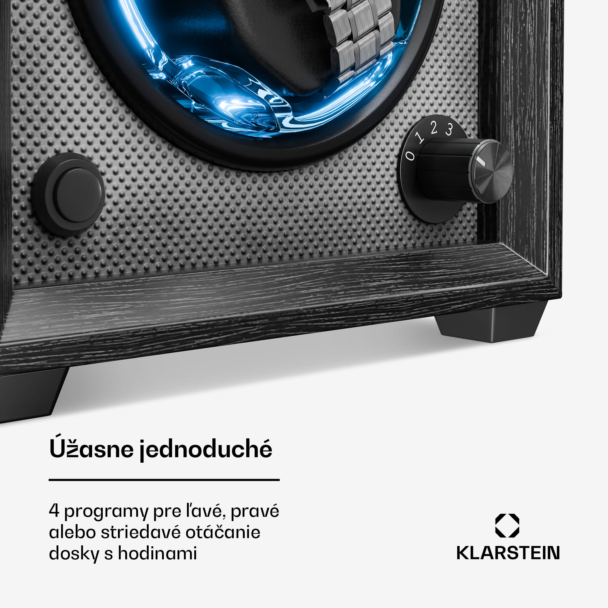 Klarstein Brienz 1, naťahovač hodiniek, 1 hodinky, 4 režimy, drevený vzhľad, modré vnútorné osvetlenie – Obrázok 5