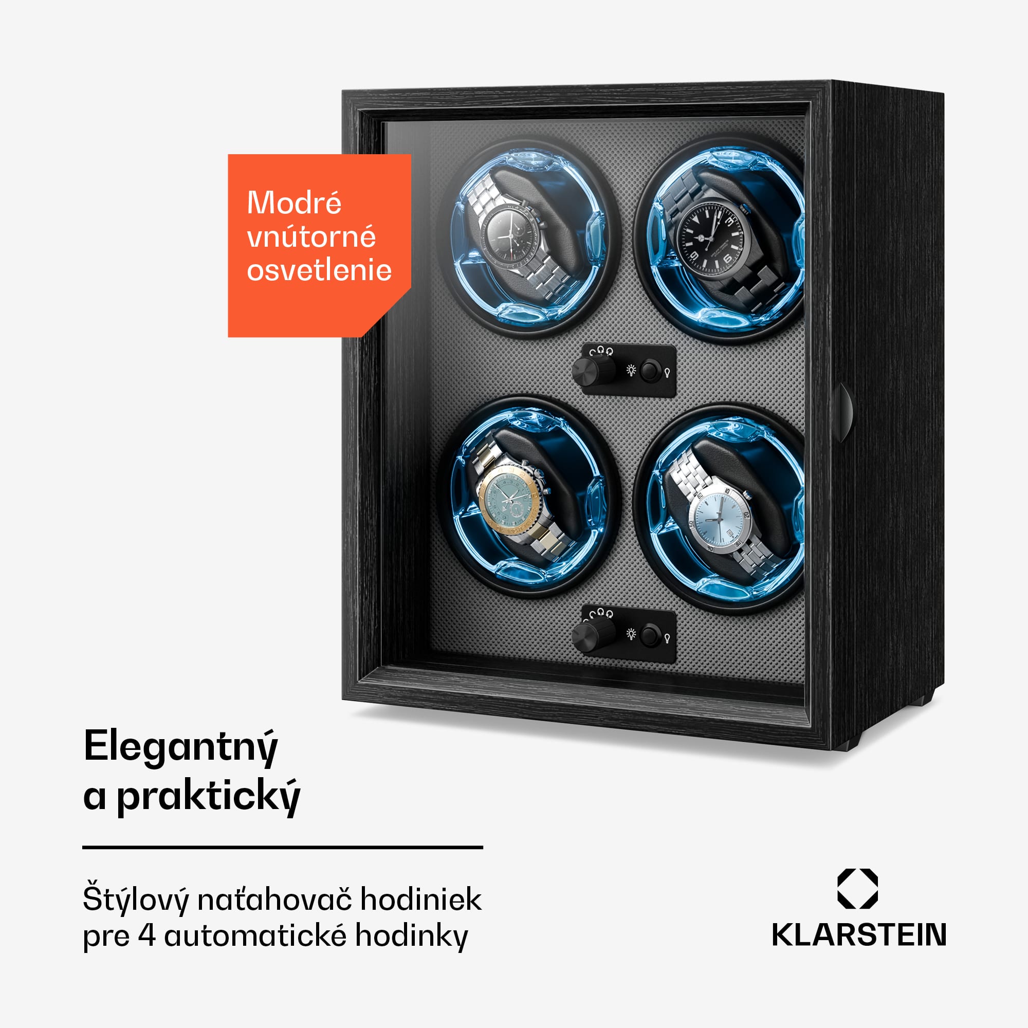 Klarstein Brienz 4, naťahovač hodiniek, 4 hodinky, 4 režimy, drevený vzhľad, modré vnútorné osvetlenie – Obrázok 2