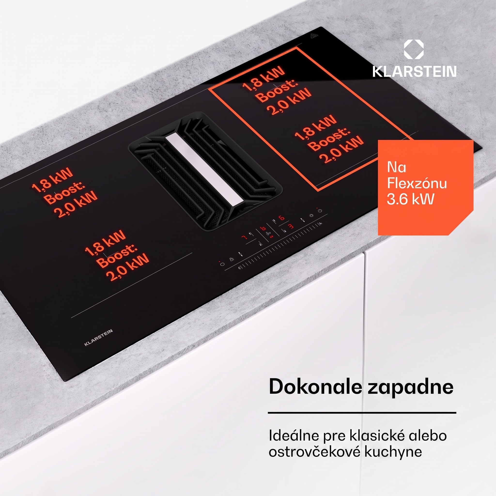 Klarstein AirJet 90, Down Air System, indukčný sporák + DownAir-digestor, 754 m³/h, A++ – Obrázok 2