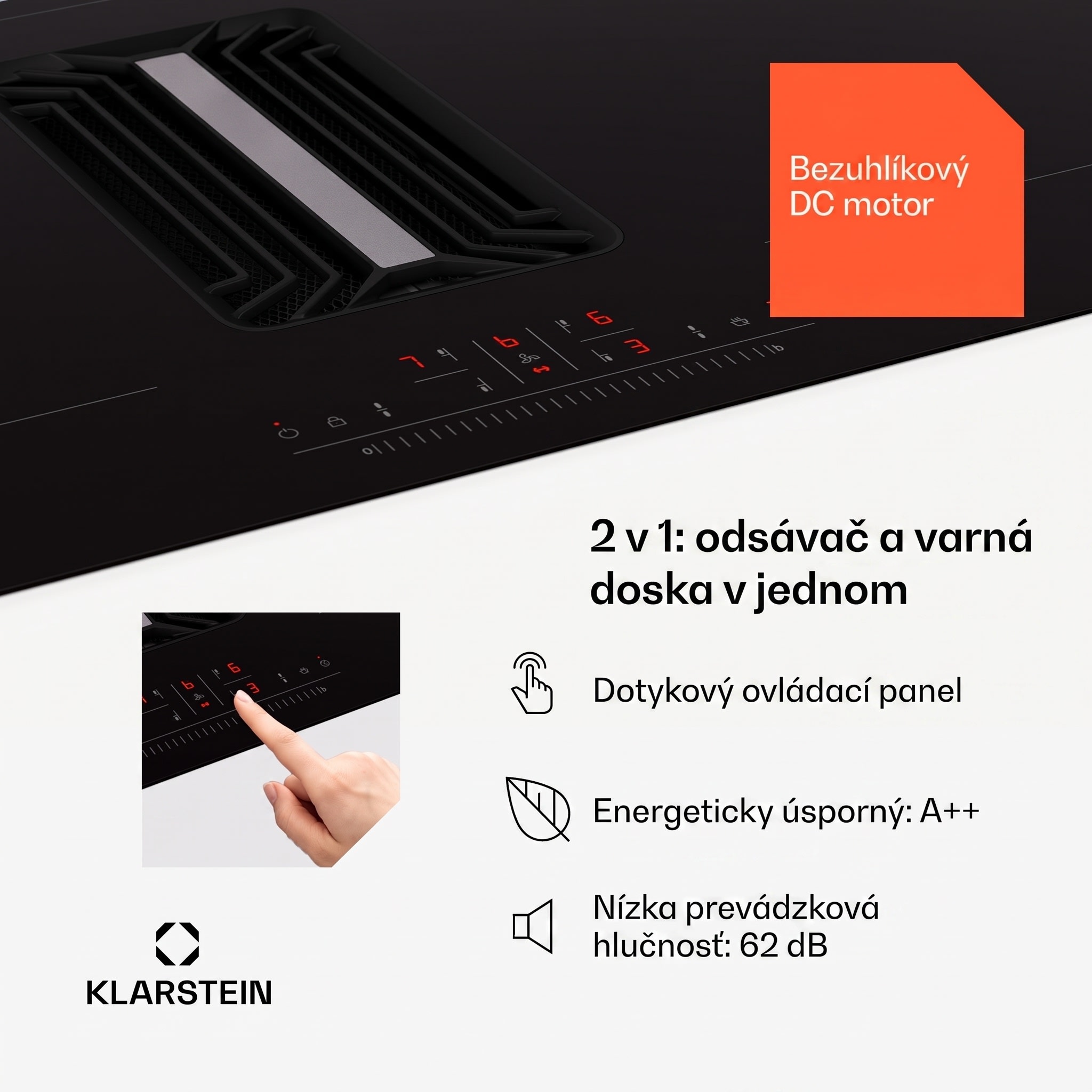 Klarstein AirJet 90, Down Air System, indukčný sporák + DownAir-digestor, 754 m³/h, A++ – Obrázok 4