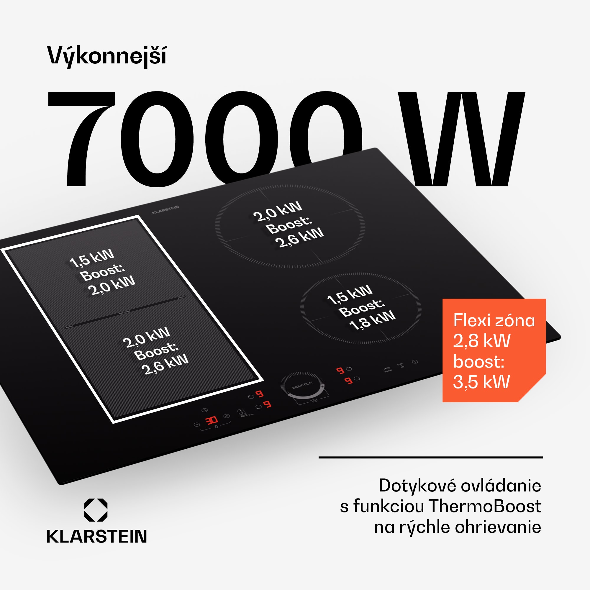 Klarstein Delicatessa 70 Hybrid, vstavaná indukčná varná doska, 4 zóny, 7000 W, sklokeramika – Obrázok 3