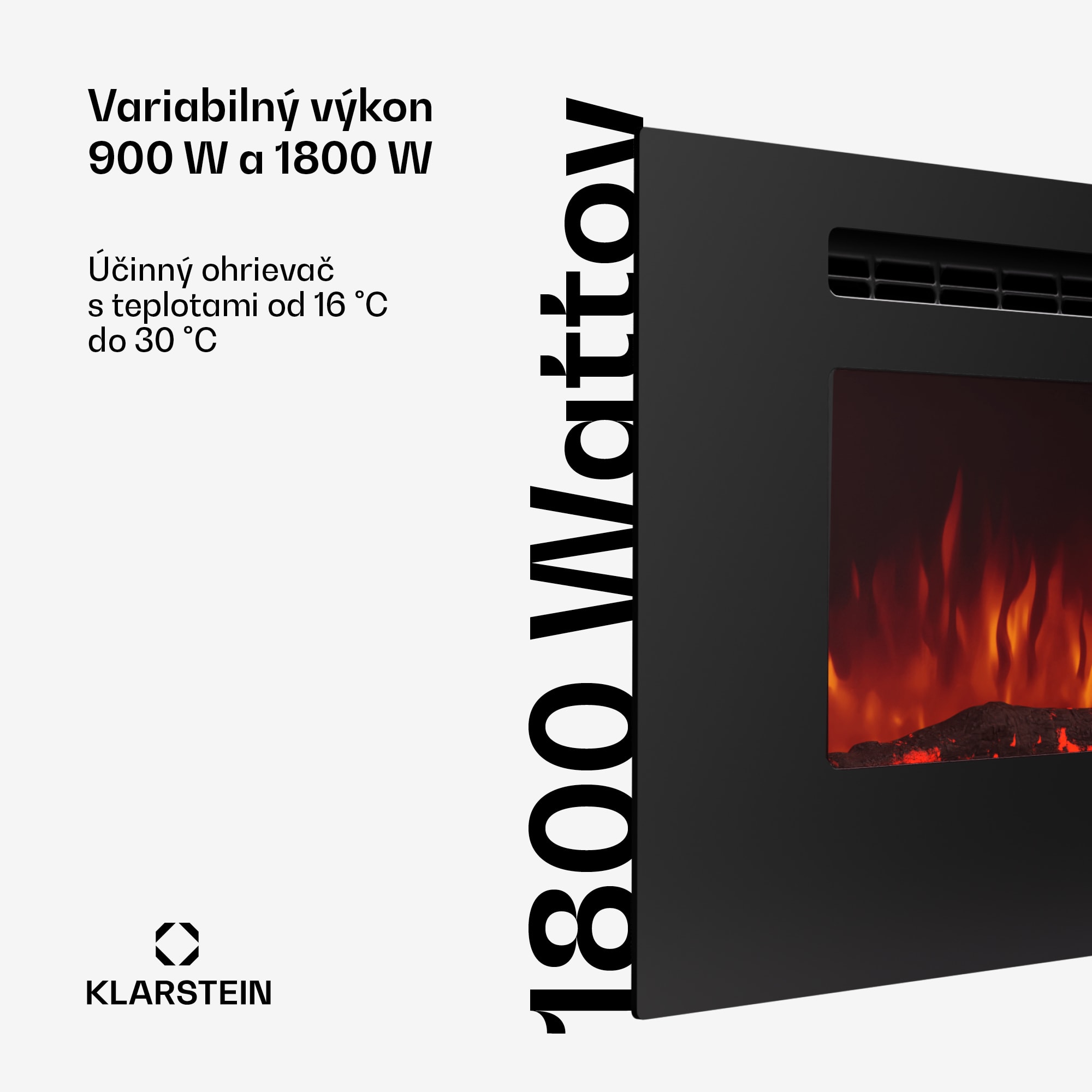 Klarstein Galeras 152, elektrický nástenný krb, 1800 W, LED – Obrázok 2