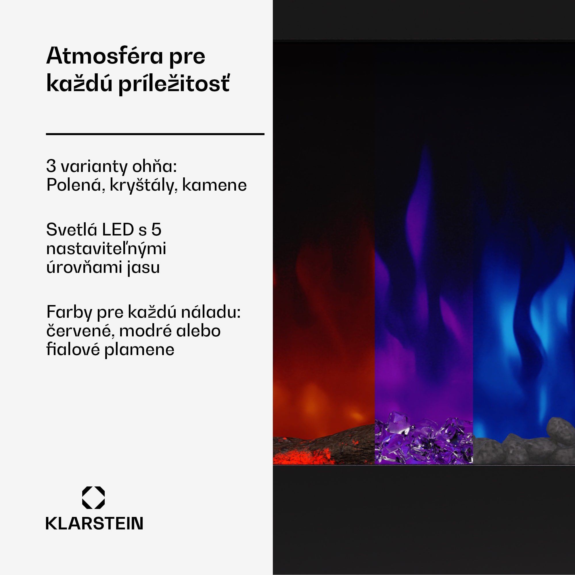 Klarstein Galeras 178, elektrický nástenný krb, 1800 W, LED – Obrázok 4