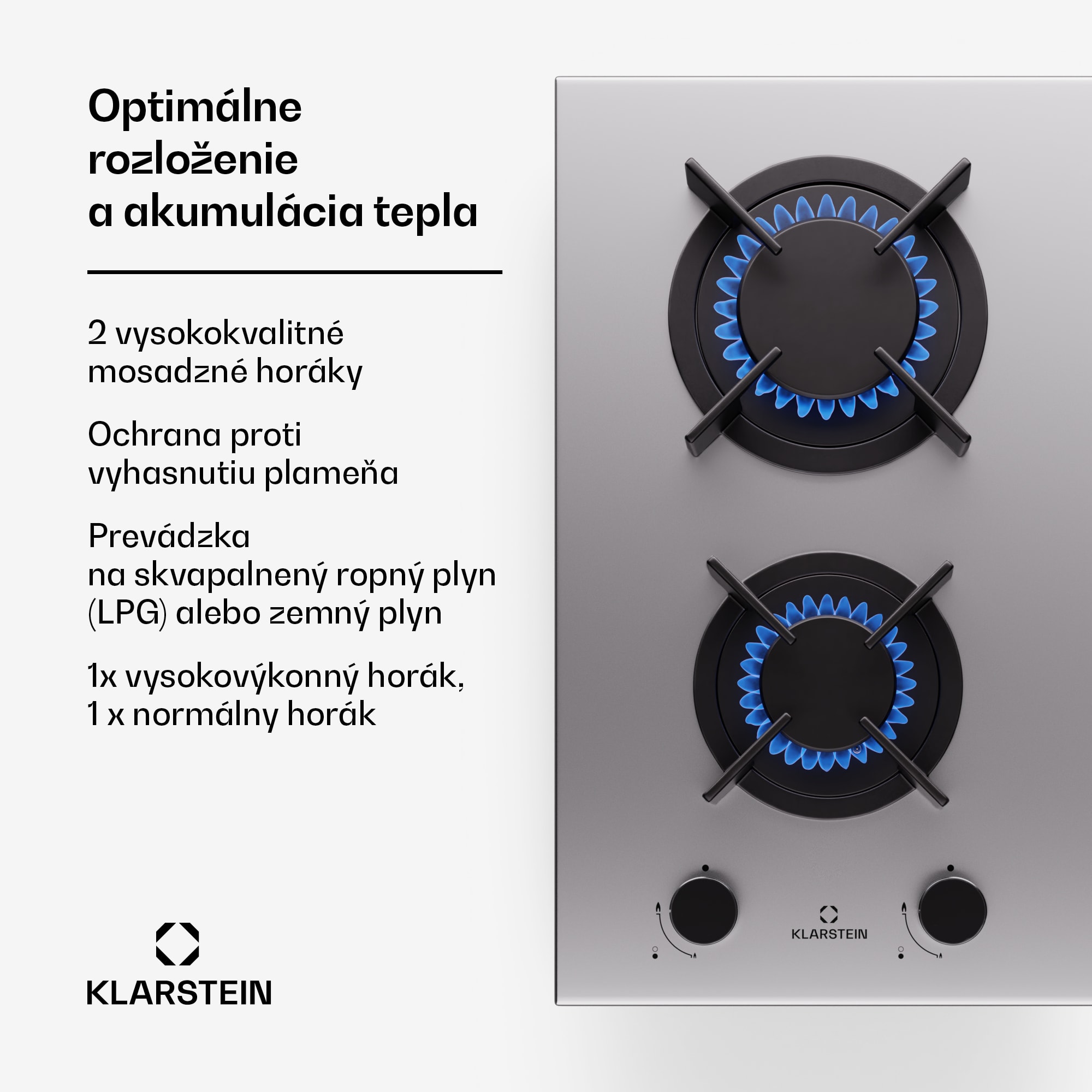 Klarstein Goldflame, plynová varná doska, 2 mosadzné horáky, nehrdzavejúca oceľ – Obrázok 3