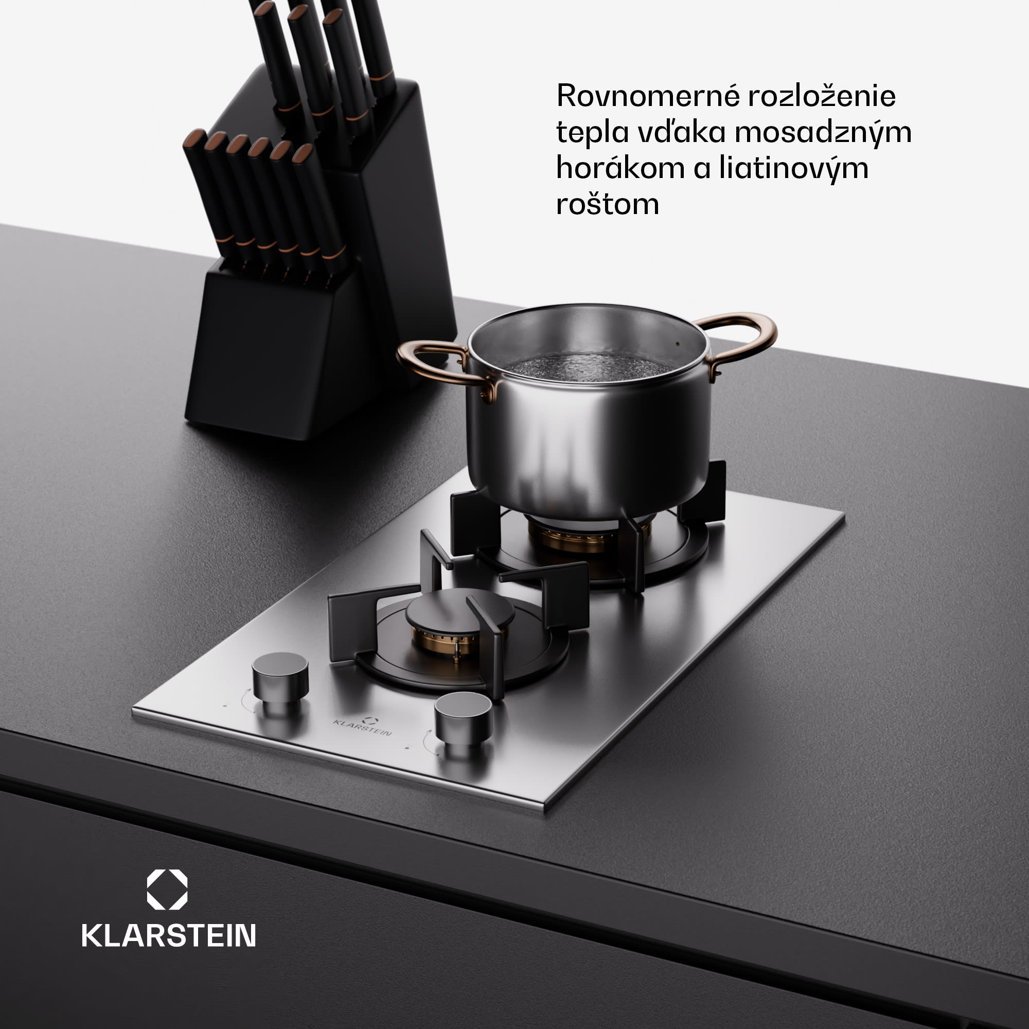 Klarstein Goldflame, plynová varná doska, 2 mosadzné horáky, nehrdzavejúca oceľ – Obrázok 4