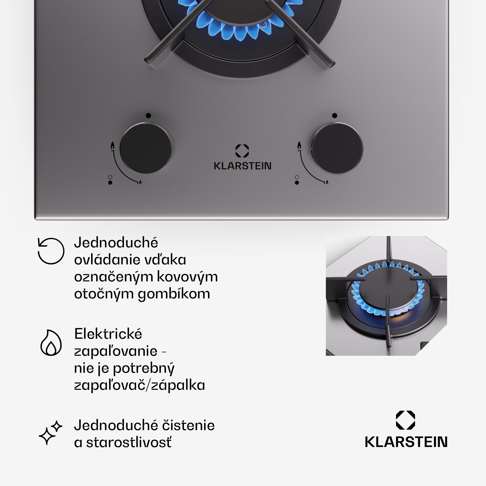 Klarstein Goldflame, plynová varná doska, 2 mosadzné horáky, nehrdzavejúca oceľ – Obrázok 5