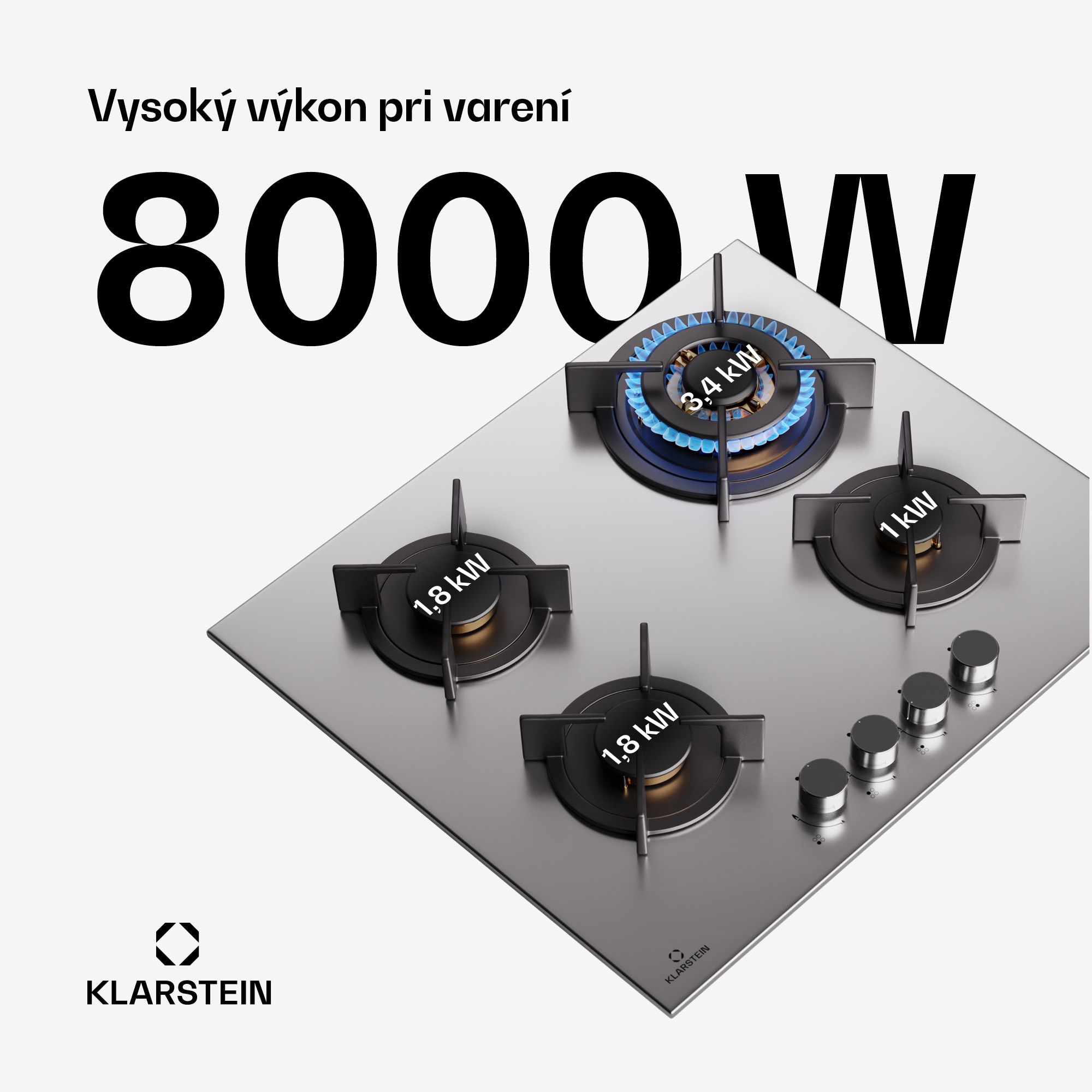 Klarstein Goldflame 4 samostatná 4-zónová plytopná varná doska zemný plyn/propán nerezová oceľ – Obrázok 2