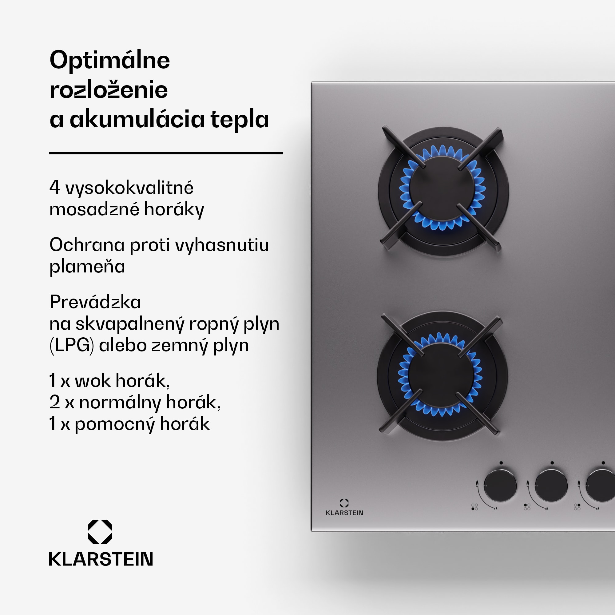 Klarstein Goldflame 4 samostatná 4-zónová plytopná varná doska zemný plyn/propán nerezová oceľ – Obrázok 3