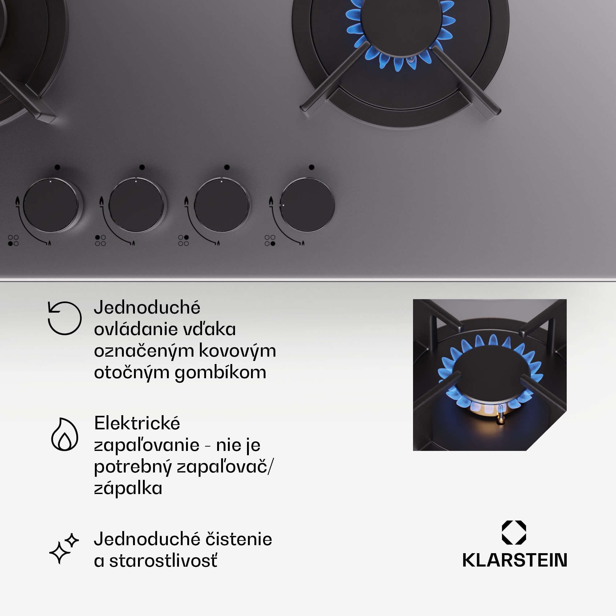 Klarstein Goldflame 4 samostatná 4-zónová plytopná varná doska zemný plyn/propán nerezová oceľ – Obrázok 5