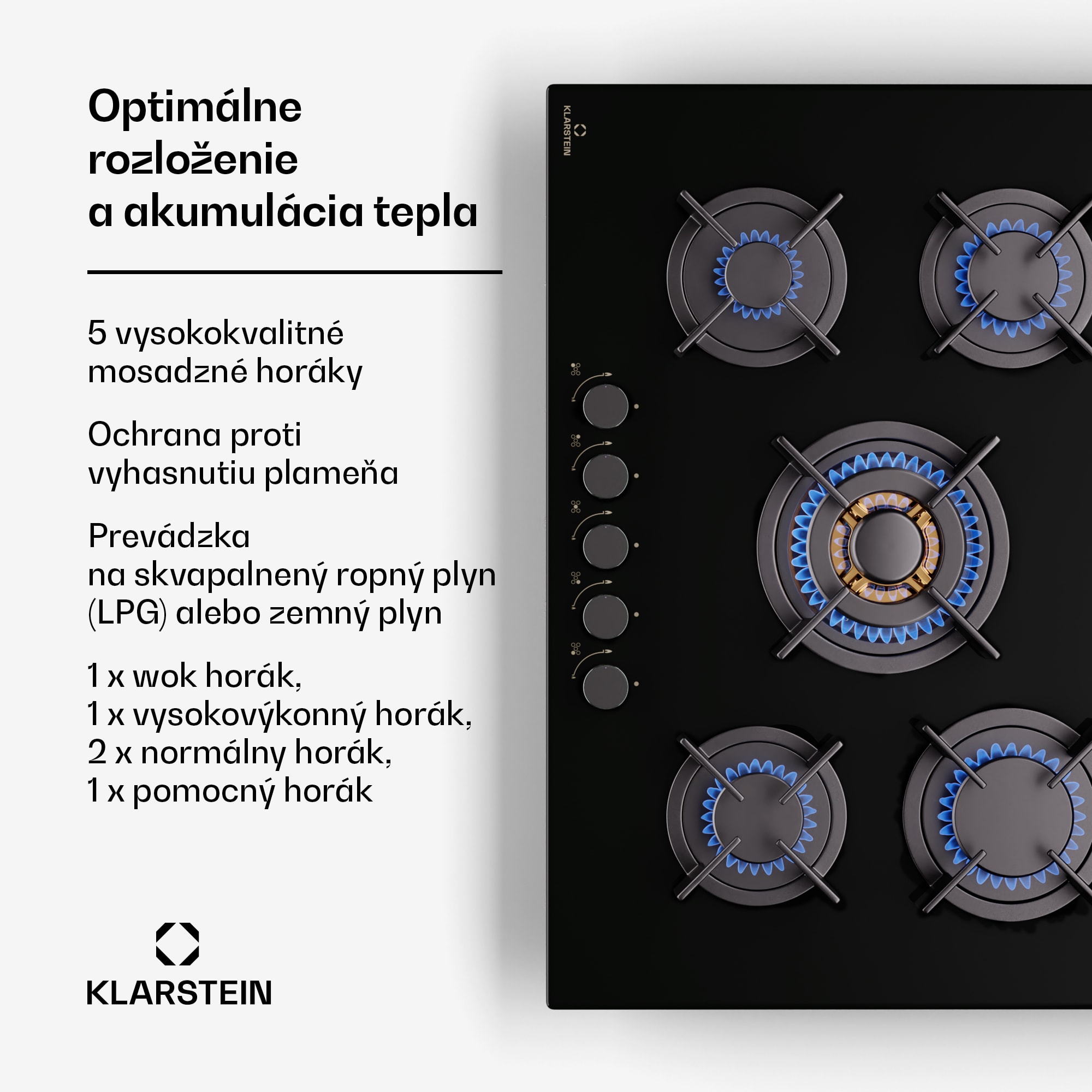 Klarstein Goldflame 5 samostatná plynová varná doska s 5 horákmi – Obrázok 3
