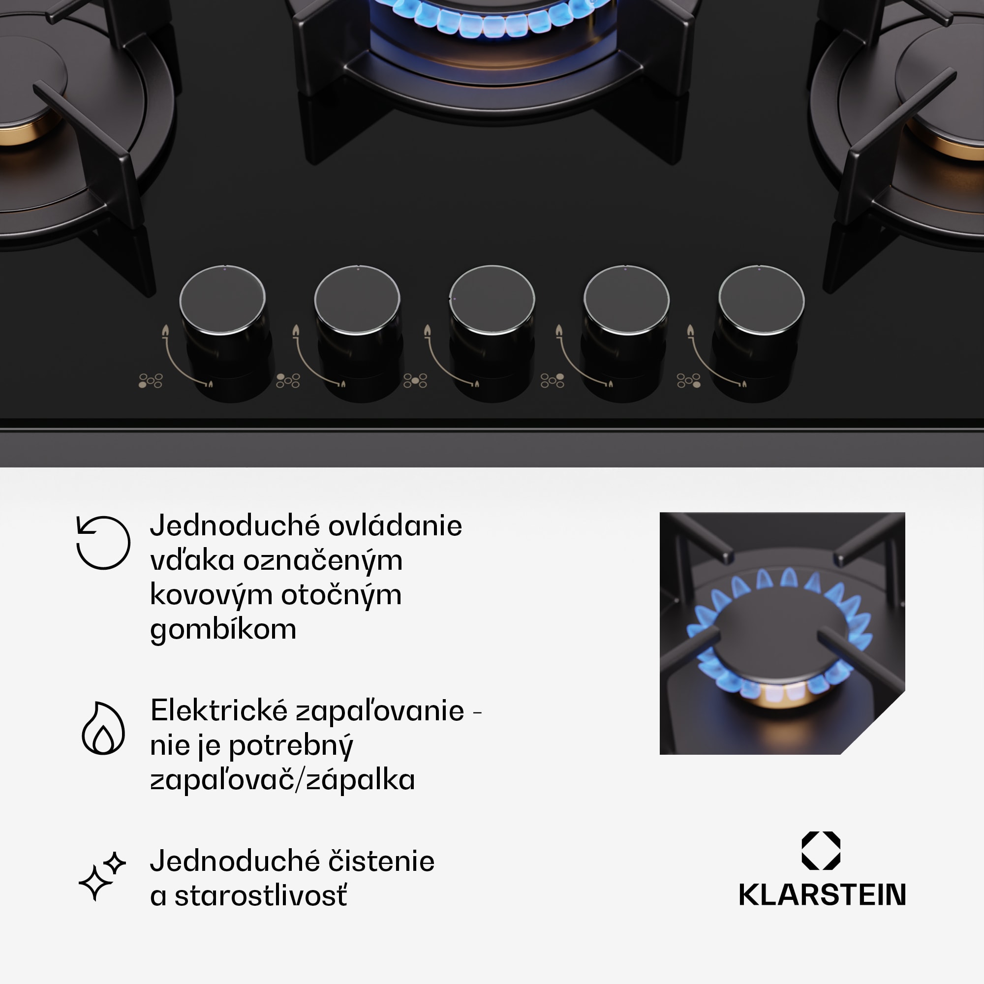 Klarstein Goldflame 5 samostatná plynová varná doska s 5 horákmi – Obrázok 5