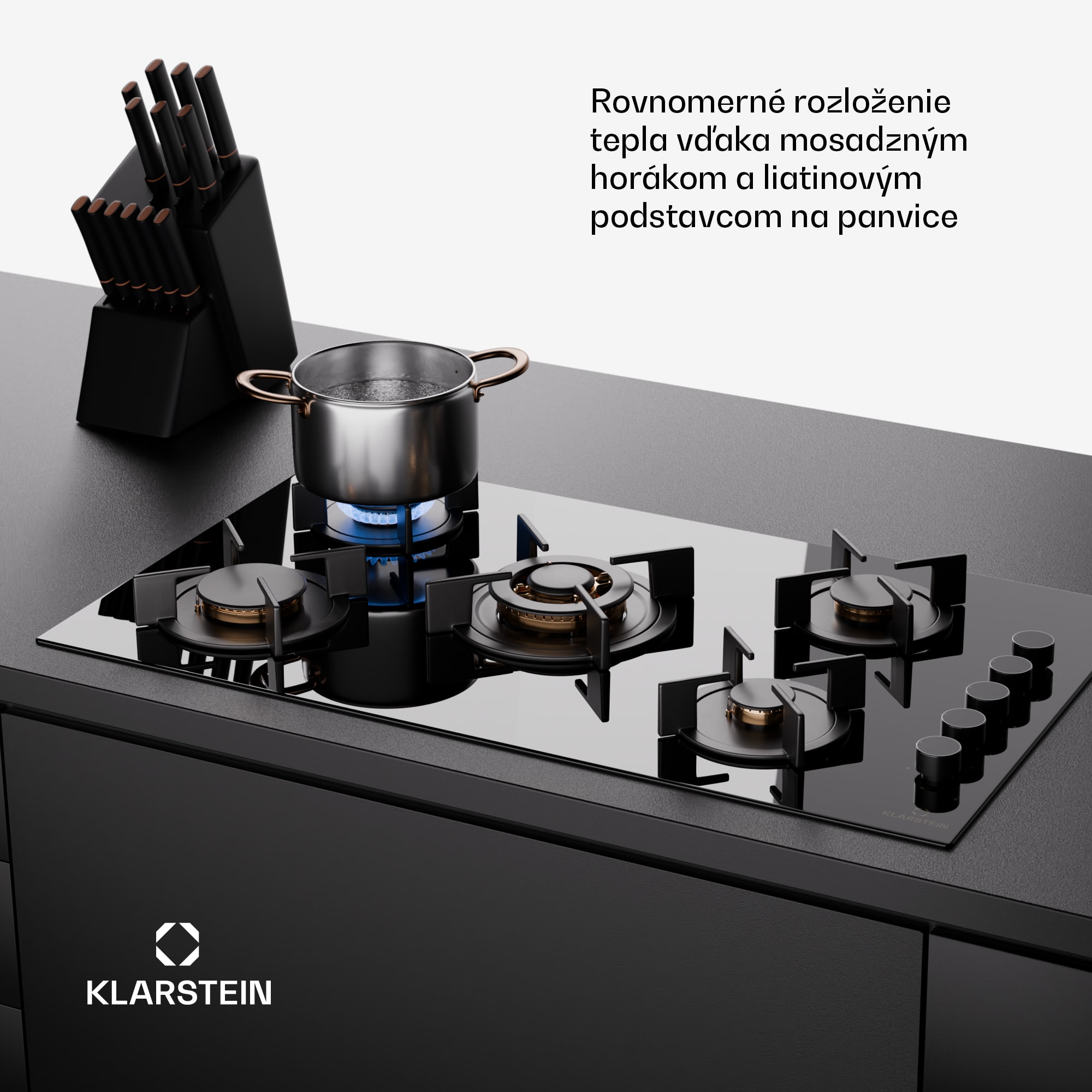 Klarstein Goldflame 5, plynová varná doska, sebestačná, 5 horákov, bočné ovládanie, plyn/propán, sklokeramika, čierna – Obrázok 4