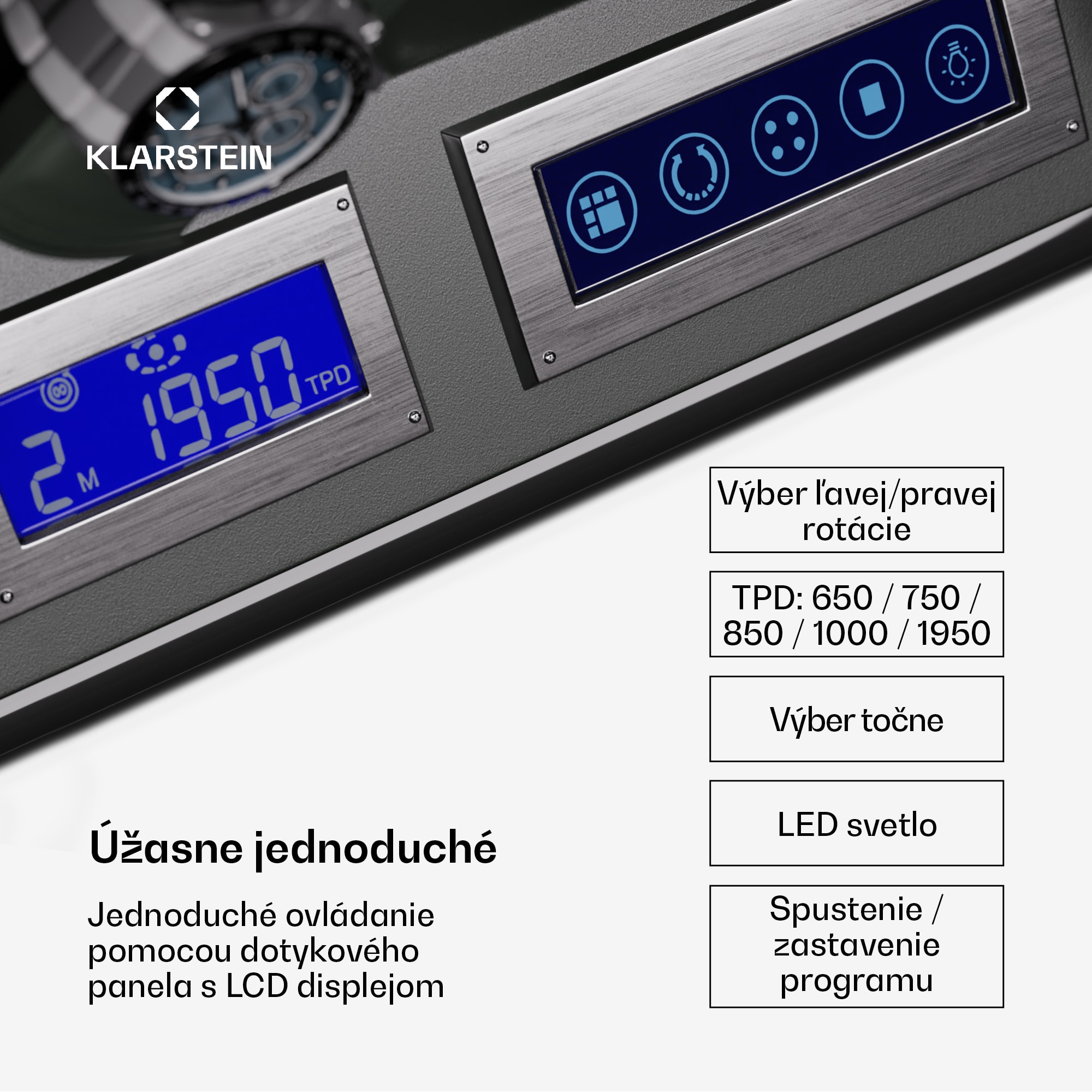 Klarstein Verdon 12 hodinkový navíjač, 12 hodín, 3 režimy, 5 rýchlostí, LED, diaľkové ovládanie – Obrázok 5