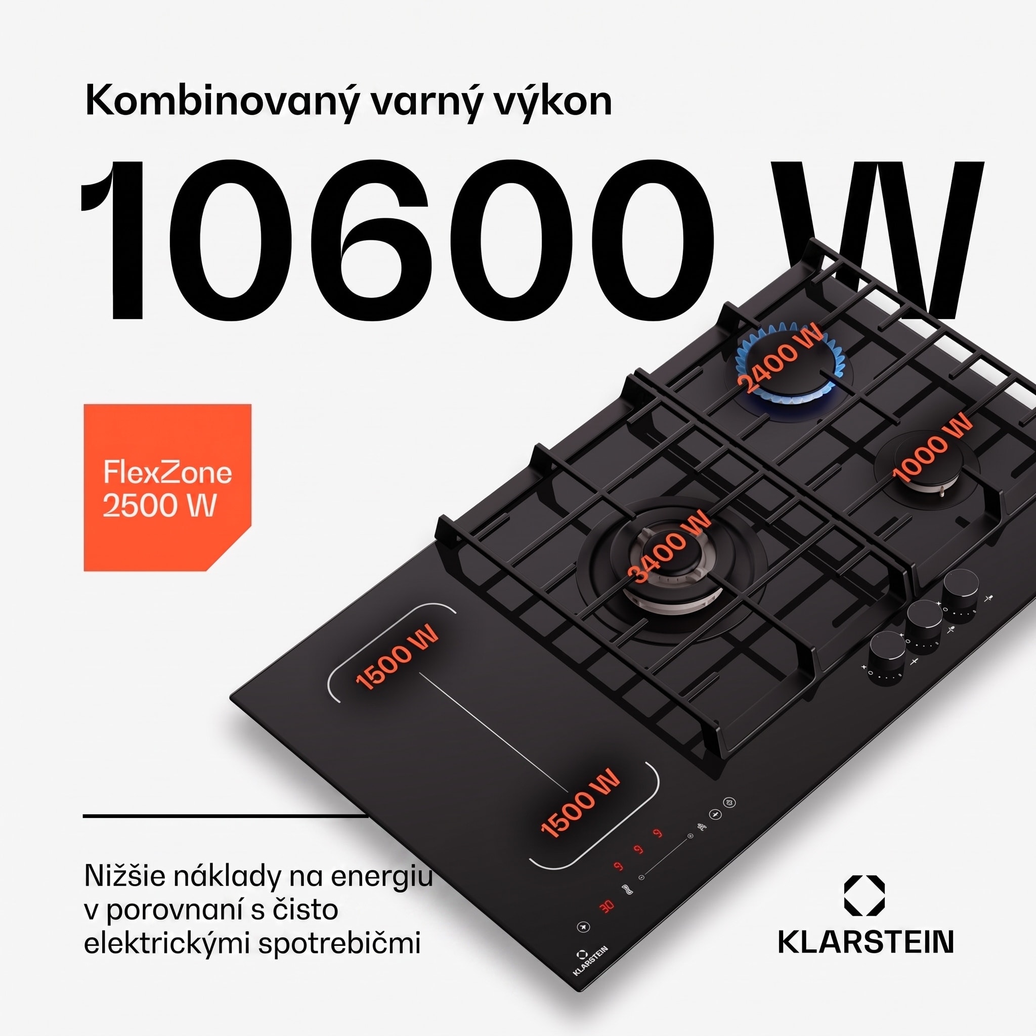 Klarstein MultiChef 5, indukčná a plynová varná doska, 5 varných zón, 3 plynové horáky, 2 indukčné varné dosky, FlexZone – Obrázok 3