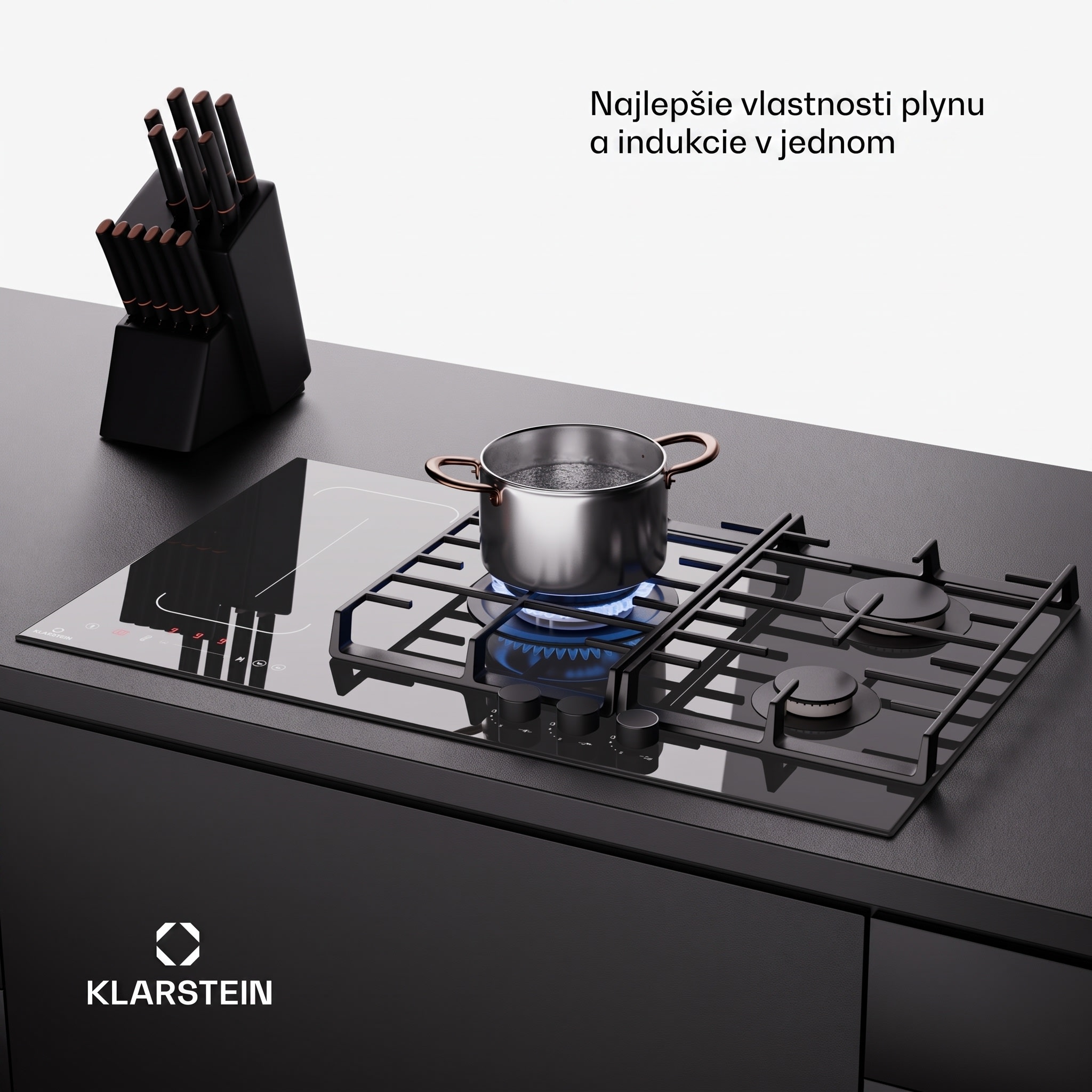 Klarstein MultiChef 5, indukčná a plynová varná doska, 5 varných zón, 3 plynové horáky, 2 indukčné varné dosky, FlexZone – Obrázok 5