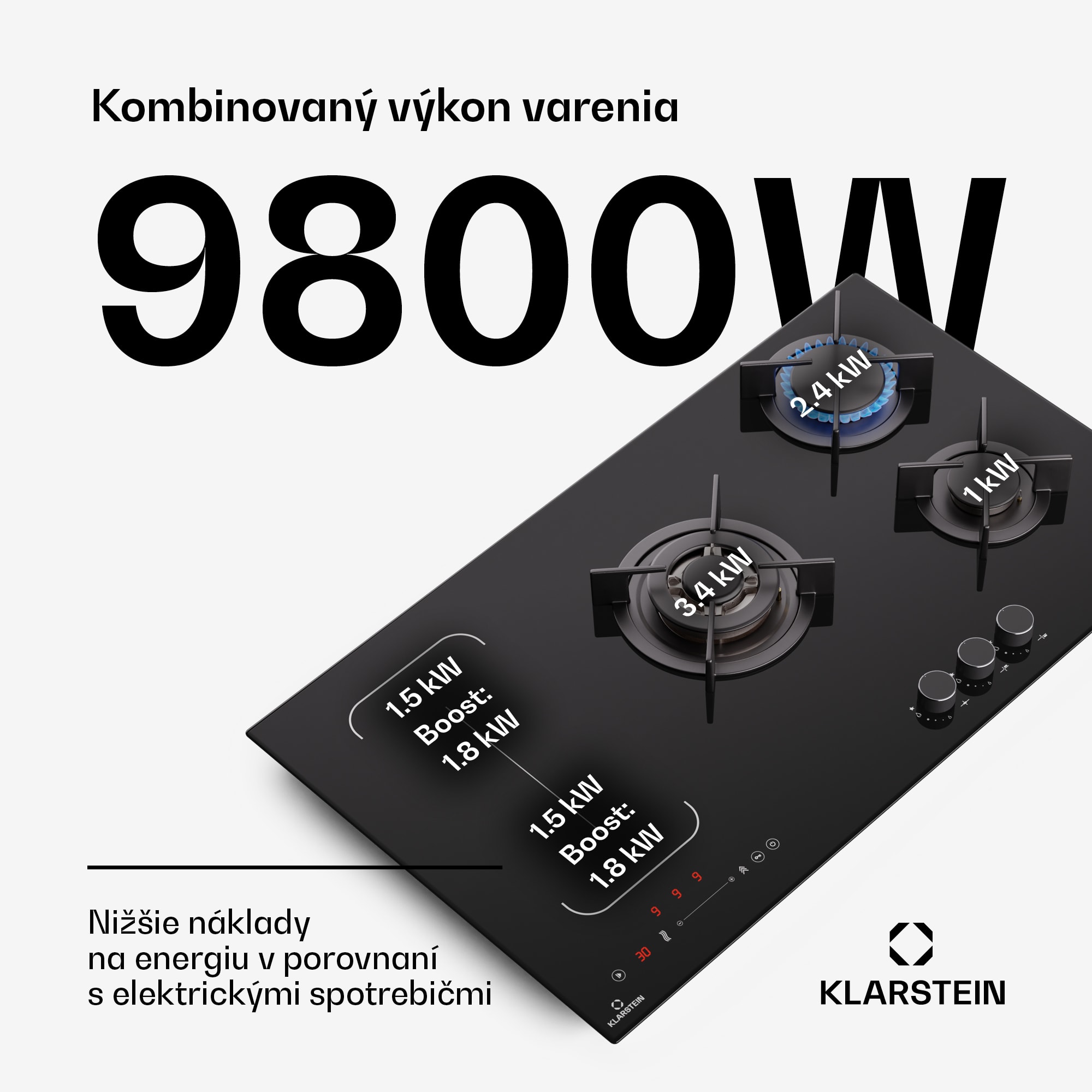 Klarstein MultiChef 5 Wok, indukčná a plynová varná doska, 5 varných zón, 3 plynové horáky, 2 indukčné varné dosky, FlexZone – Obrázok 3