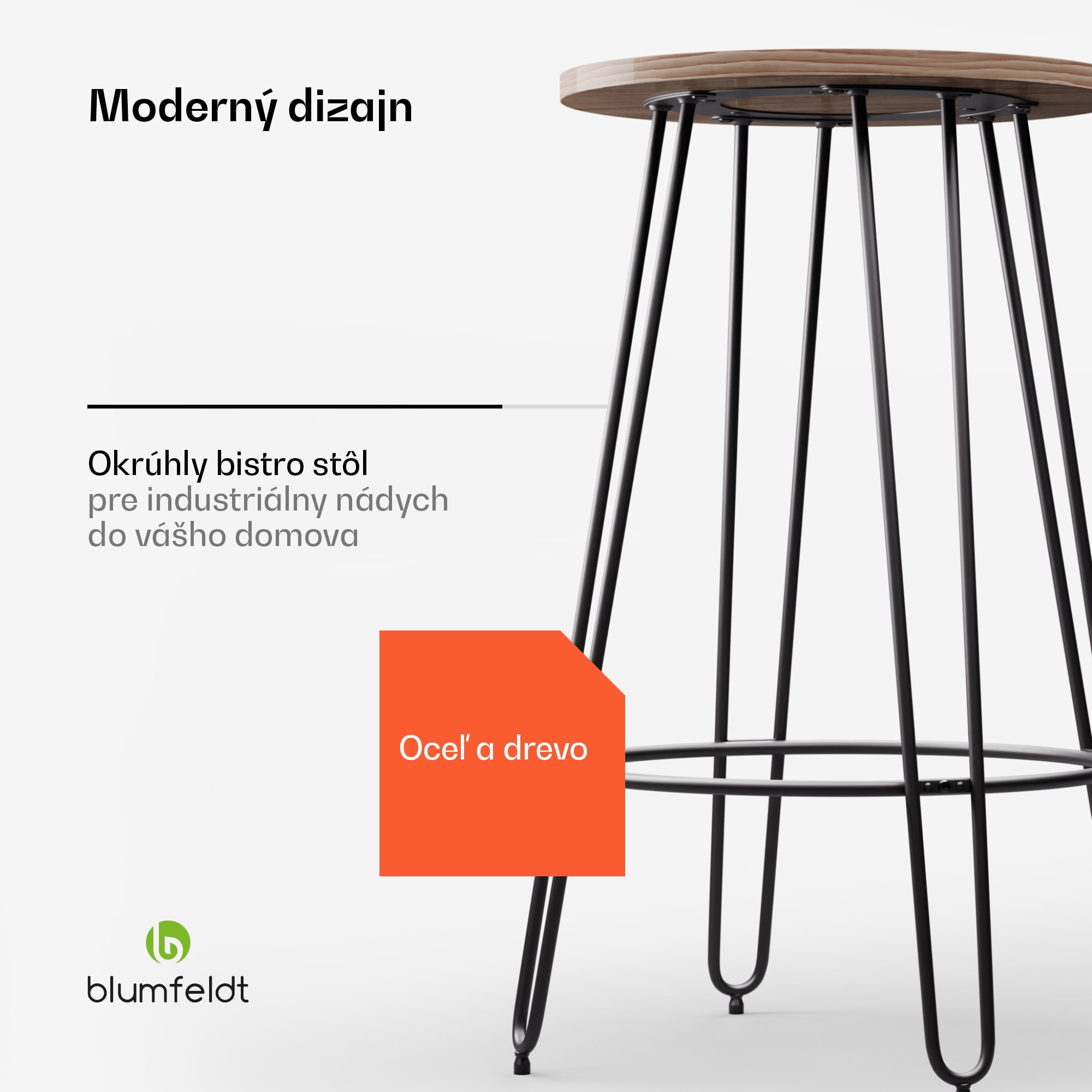 Blumfeldt Bistro stôl Hamilton Ø60cm Drevený oceľový rám – Obrázok 2