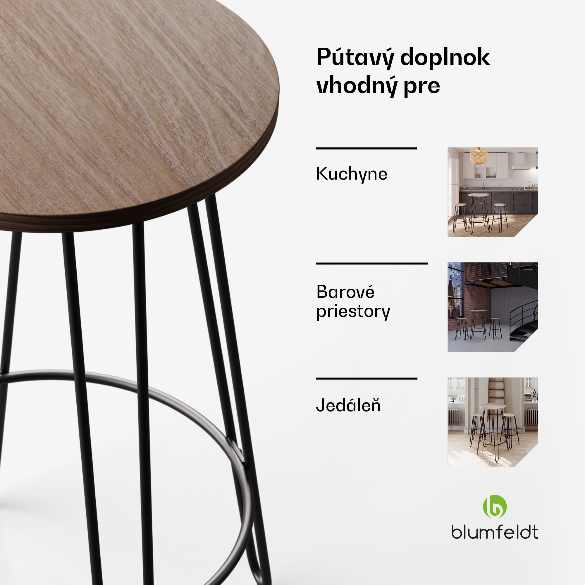 Blumfeldt Bistro stôl Hamilton Ø60cm Drevený oceľový rám – Obrázok 3