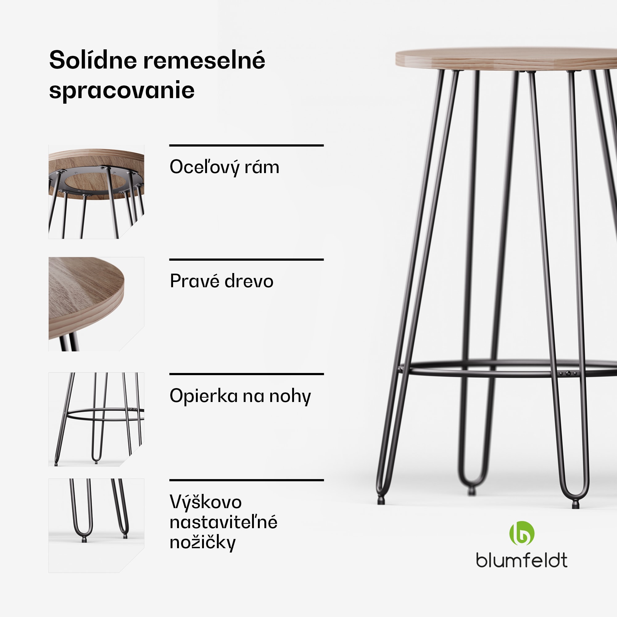 Blumfeldt Bistro stôl Hamilton Ø60cm Drevený oceľový rám – Obrázok 4