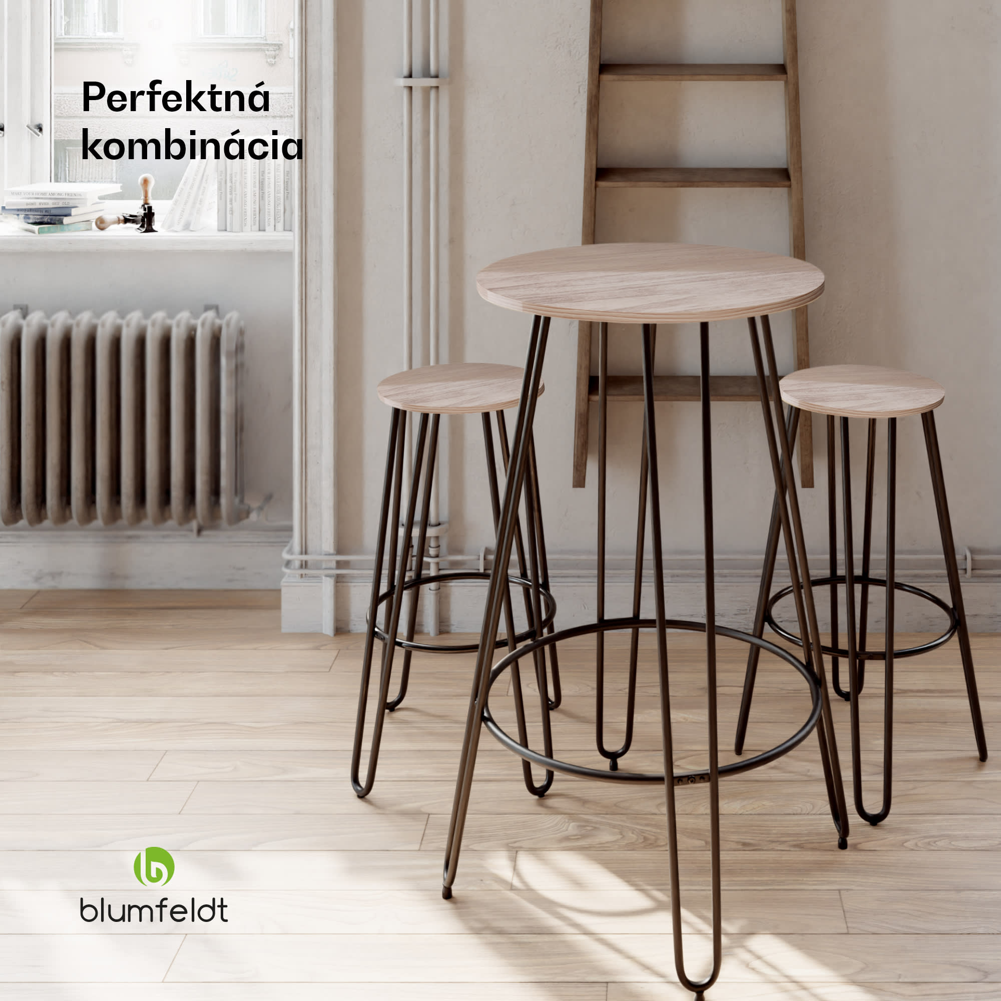 Blumfeldt Bistro stôl Hamilton Ø60cm Drevený oceľový rám – Obrázok 5