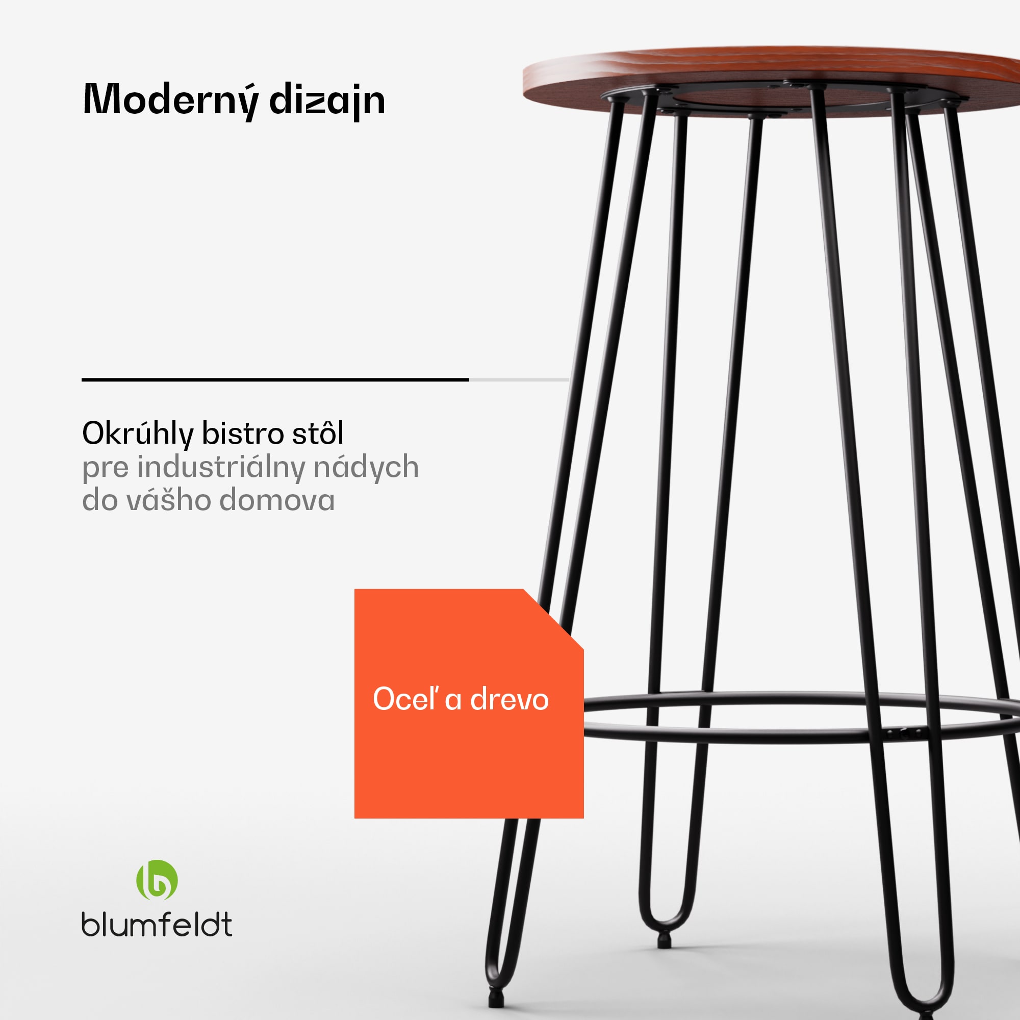 Blumfeldt Bistro stôl, Hamilton, Ø60cm, drevený oceľový rám – Obrázok 2