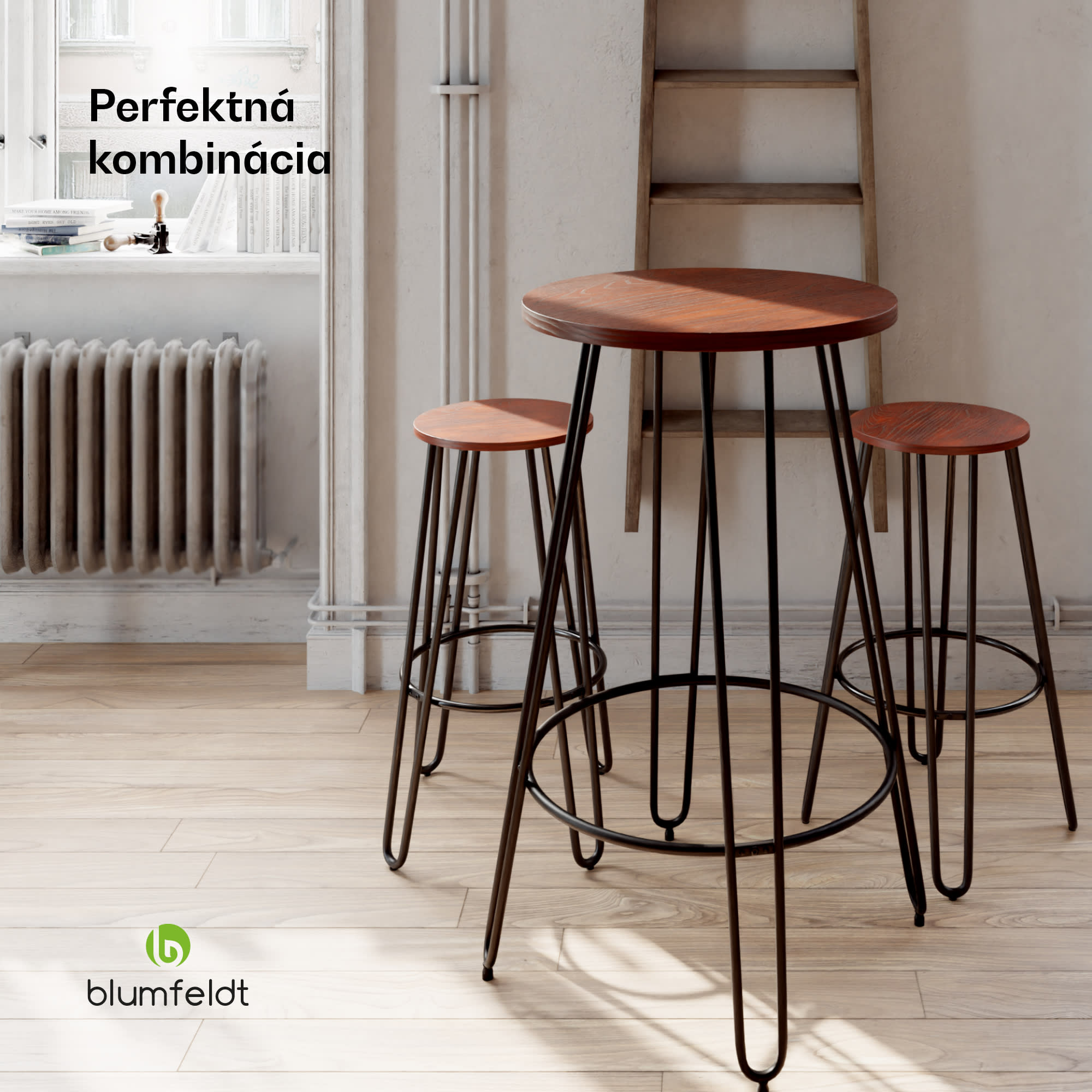 Blumfeldt Bistro stôl, Hamilton, Ø60cm, drevený oceľový rám – Obrázok 5