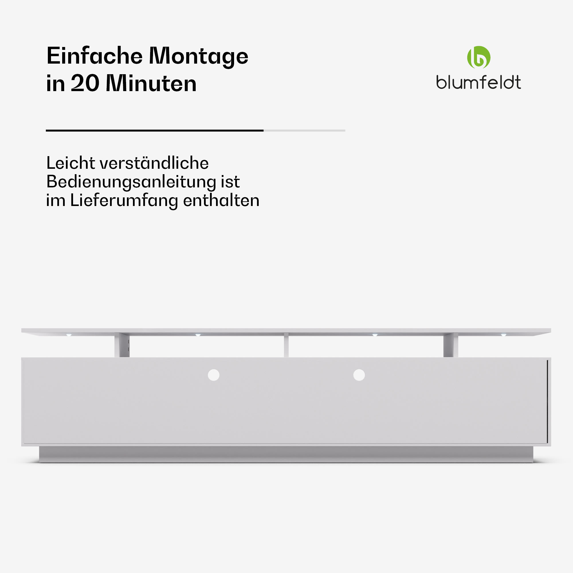 blumfeldt Perth Lowboard , TV skrinka, LED, 3 police, biela, 195 x 33 x 50 cm – Obrázok 5