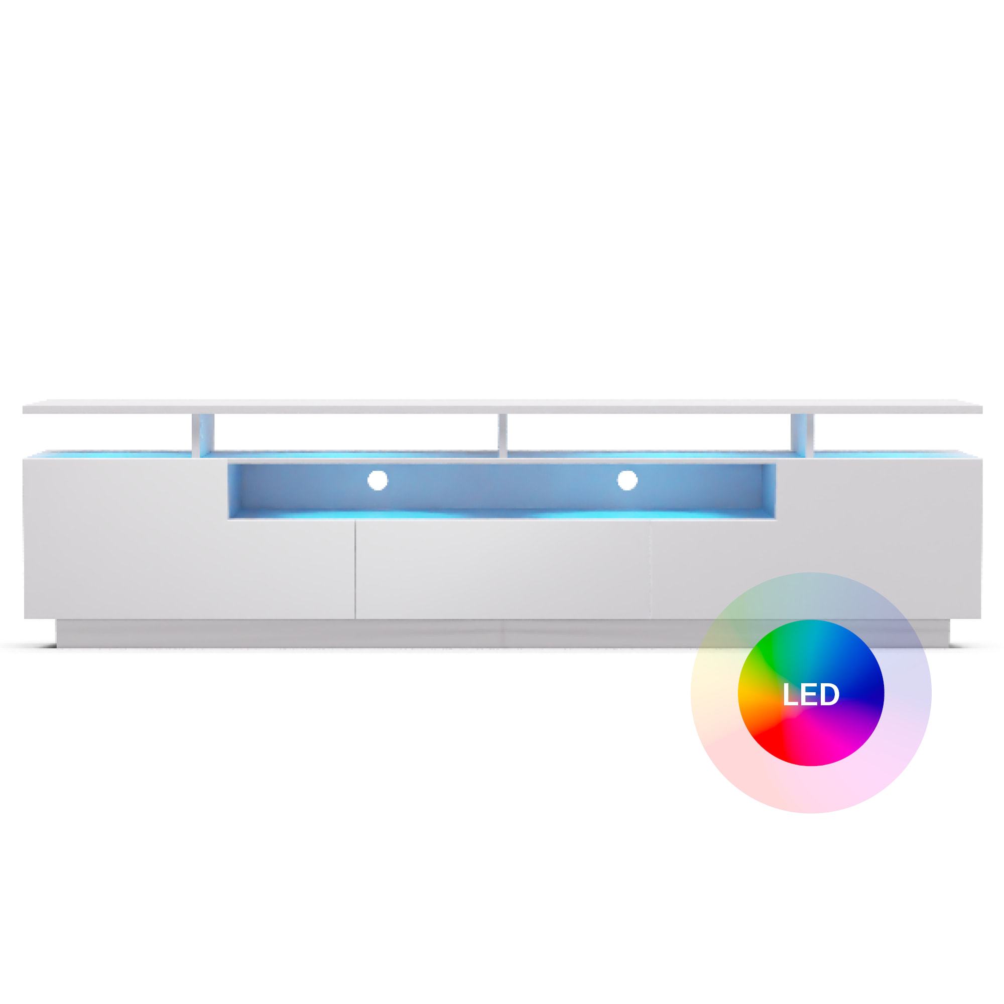 blumfeldt Perth Lowboard , TV skrinka, LED, 3 police, biela, 195 x 33 x 50 cm