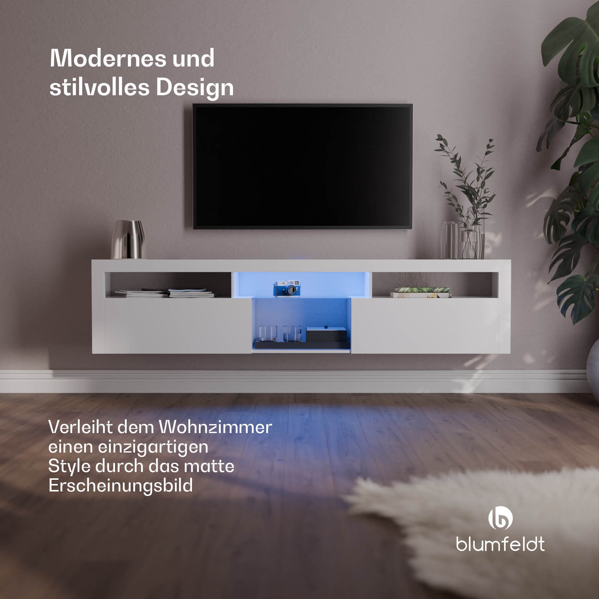 Blumfeldt Elgin, TV skrinka, 150 x 30 x 40 cm, LED – Obrázok 2