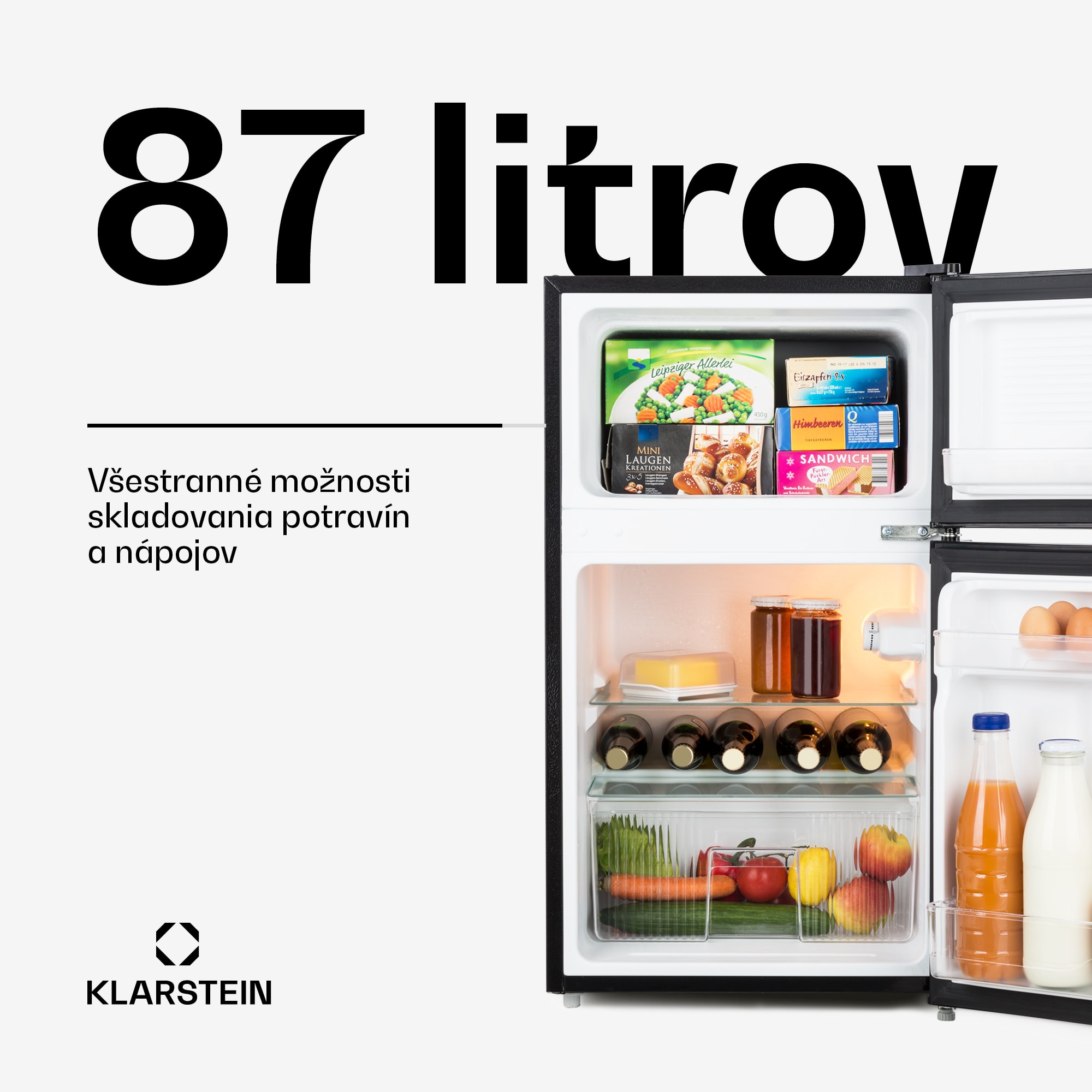 Klarstein Big Daddy Cool, kombinovaná chladnička, 61/26 l, 40 dB, energet. trieda E, čierna – Obrázok 2