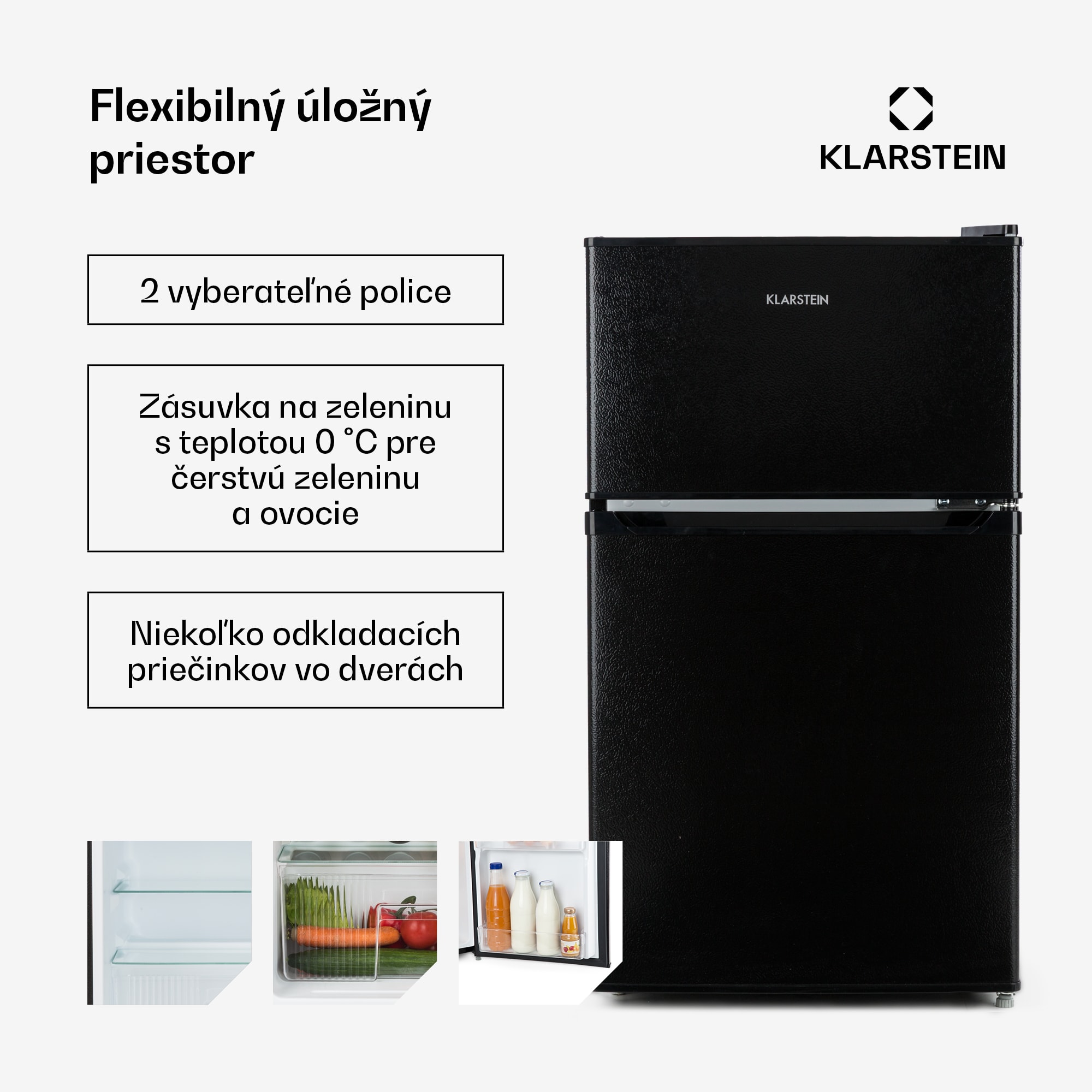 Klarstein Big Daddy Cool, kombinovaná chladnička, 61/26 l, 40 dB, energet. trieda E, čierna – Obrázok 5