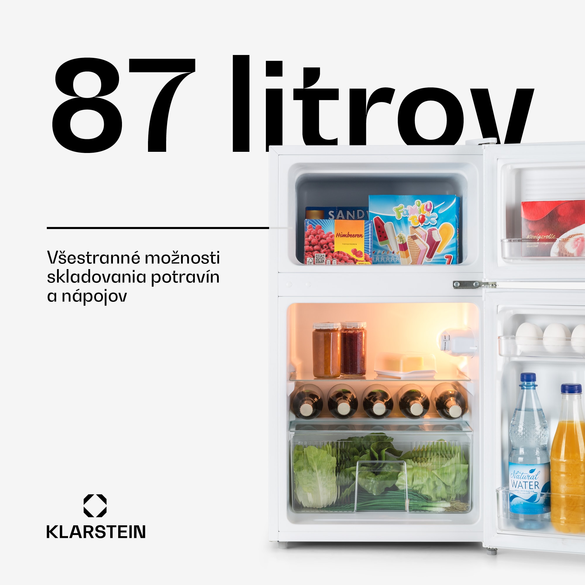 Klarstein Big Daddy Cool, kombinovaná chladnička, 61/26 l, 40 dB, energet. trieda E, biela – Obrázok 2