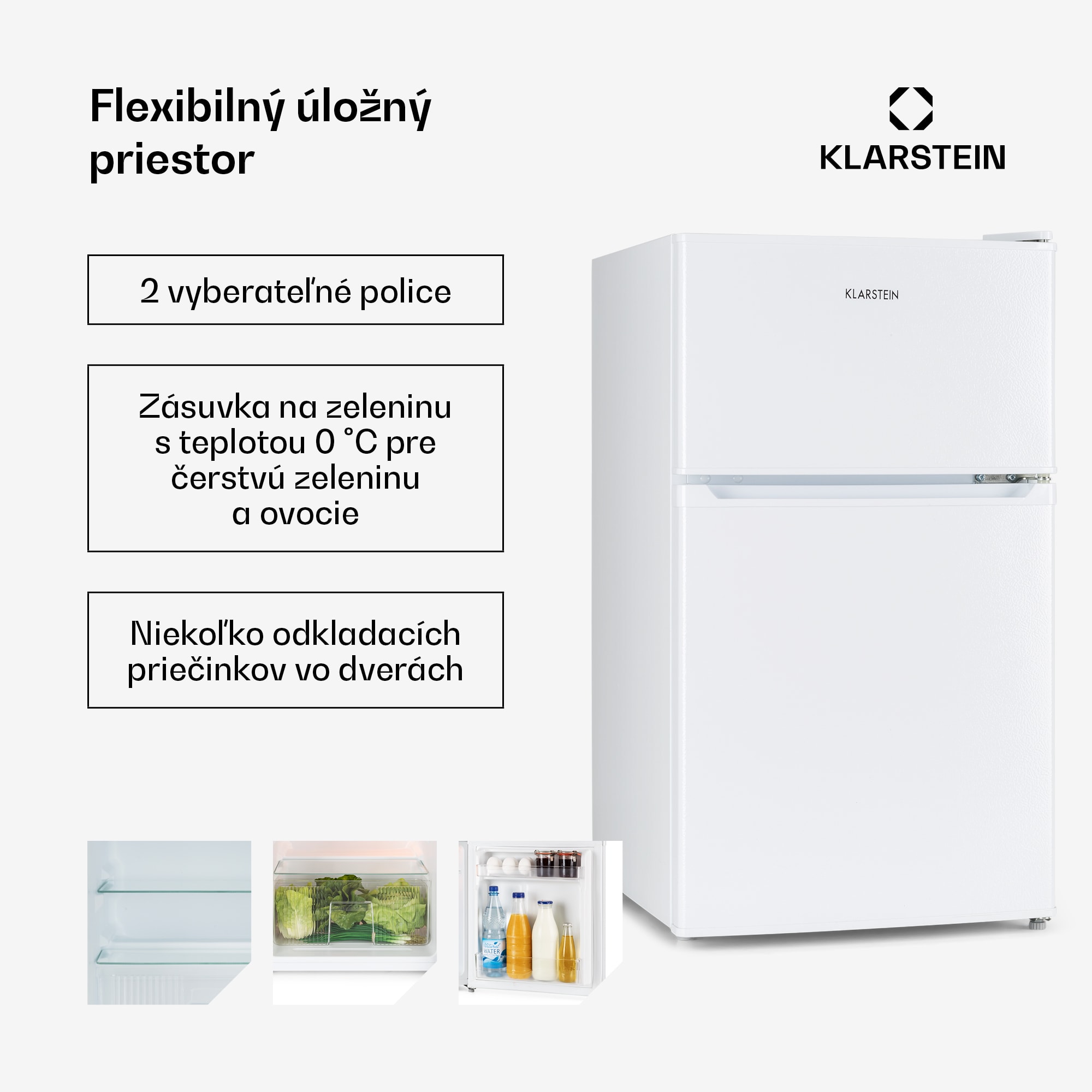 Klarstein Big Daddy Cool, kombinovaná chladnička, 61/26 l, 40 dB, energet. trieda E, biela – Obrázok 5