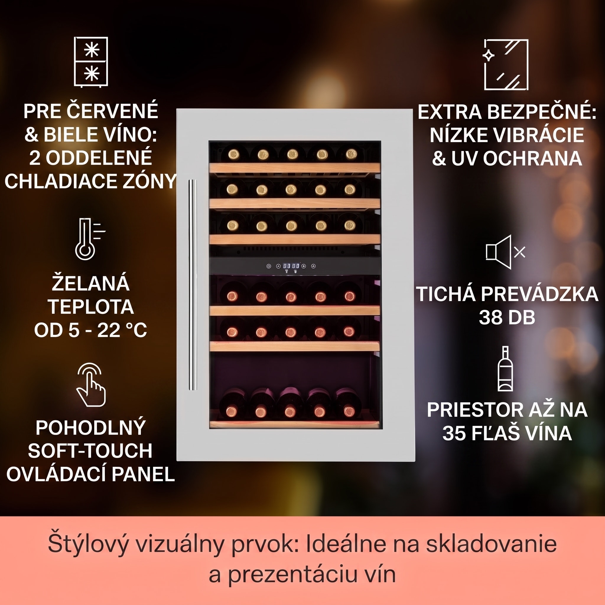 Klarstein Vinsider 35D, vstavaná vinotéka, 128 l, 41 fliaš, 2 zóny – Obrázok 2