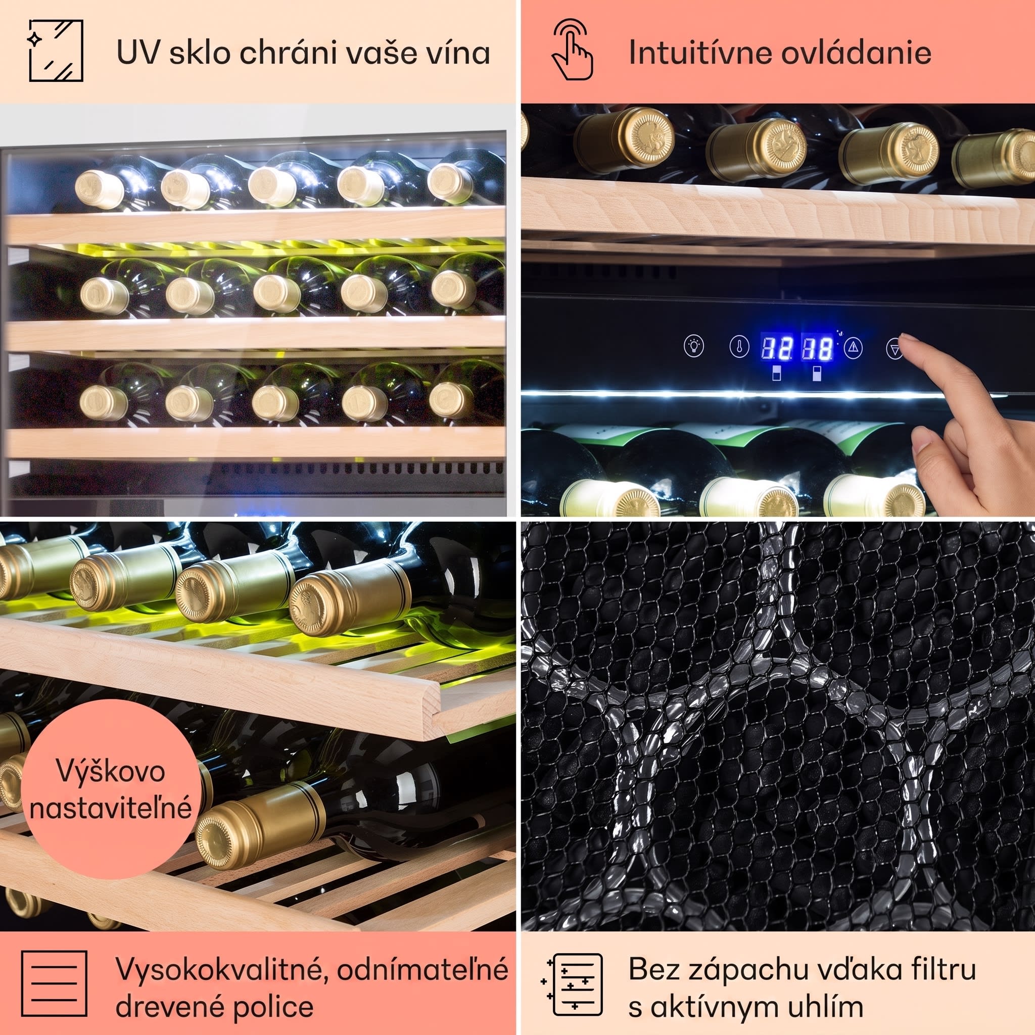 Klarstein Vinsider 35D, vstavaná vinotéka, 128 l, 41 fliaš, 2 zóny – Obrázok 5