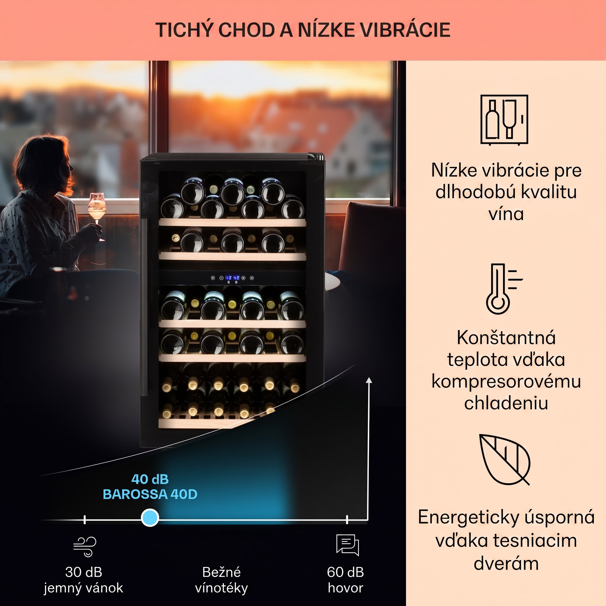 Klarstein Barossa 40D, vinotéka, 128 l, 2 zóny, 41 fliaš, sklenené dvere, dotyková – Obrázok 4