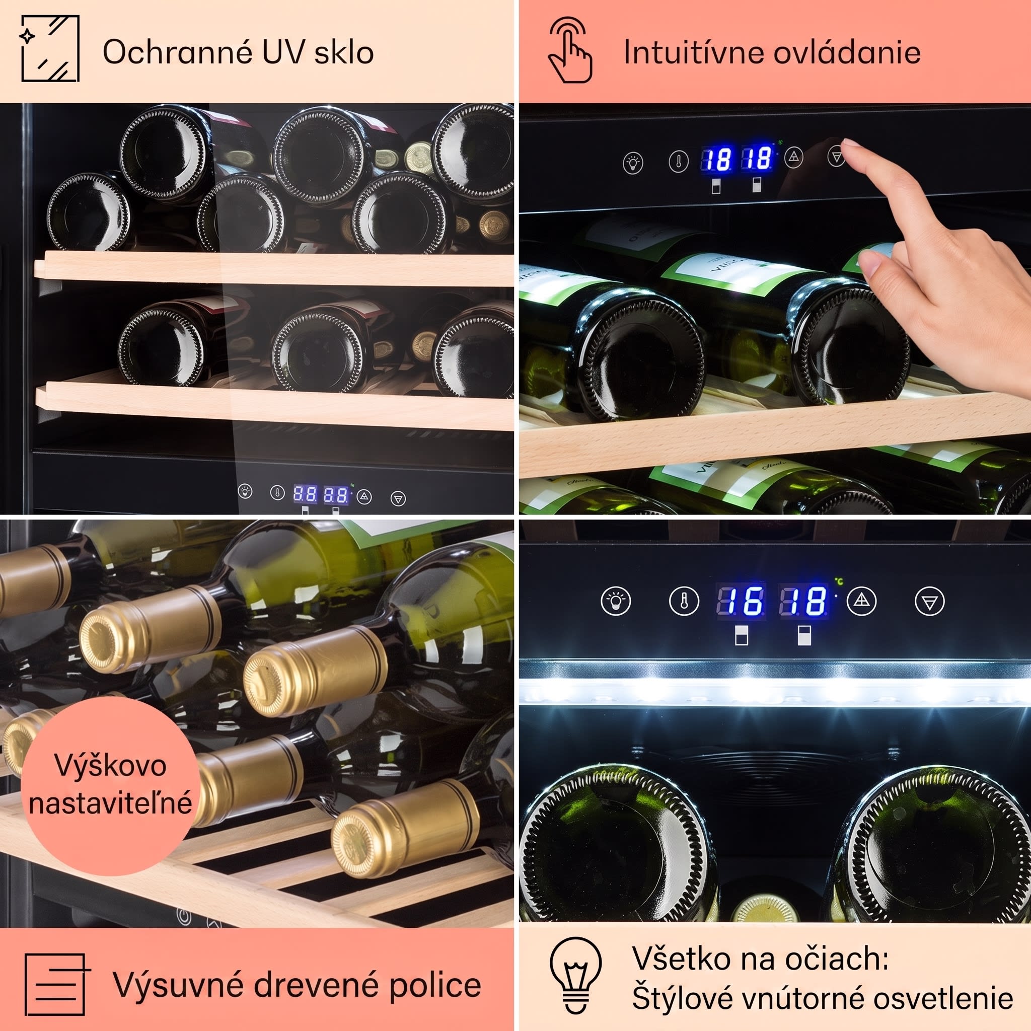 Klarstein Barossa 40D, vinotéka, 128 l, 2 zóny, 41 fliaš, sklenené dvere, dotyková – Obrázok 5