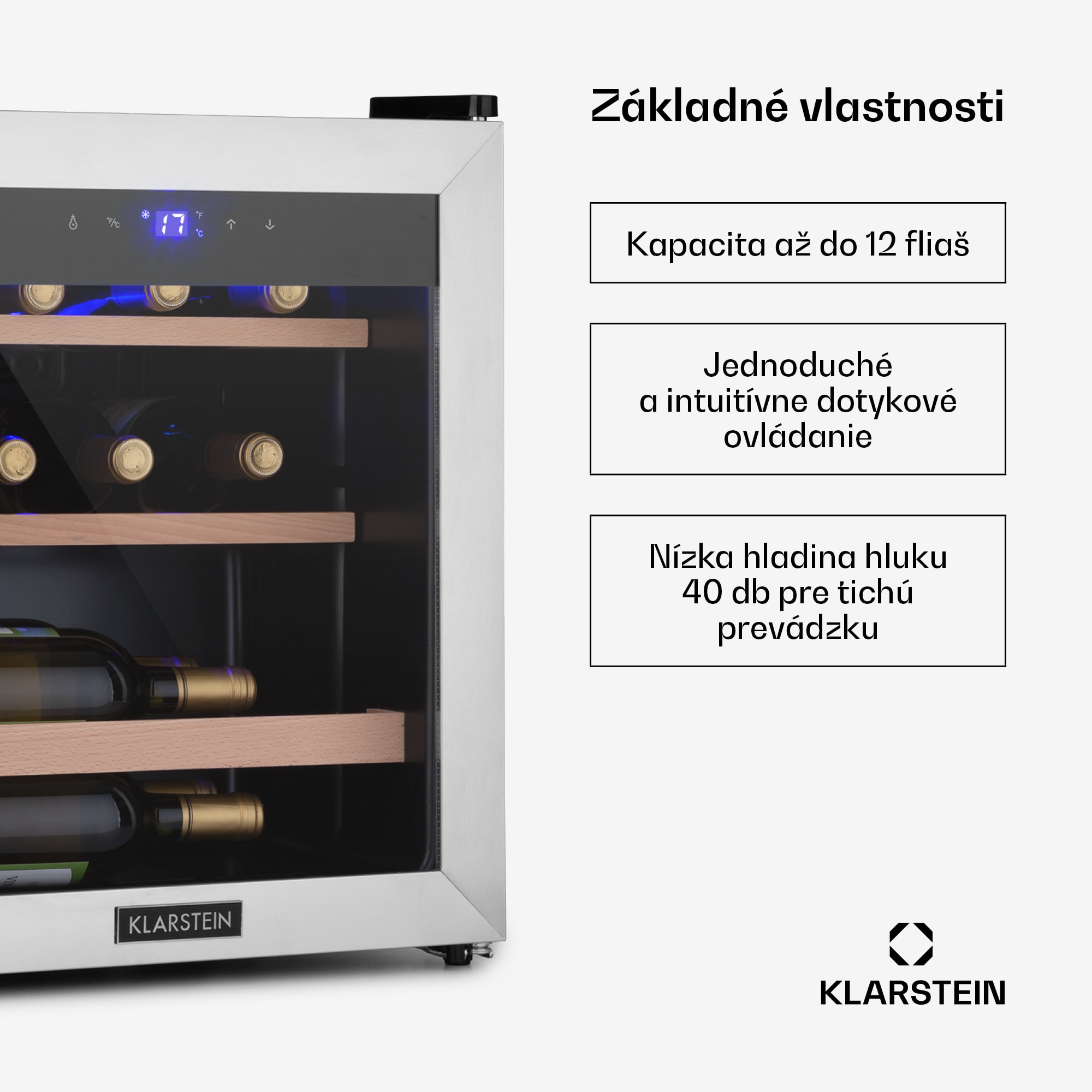 Klarstein Vinetage 12 Uno, vinotéka, 46 l, 12 fliaš, 4-18°C, 40 dB, sklo – Obrázok 2