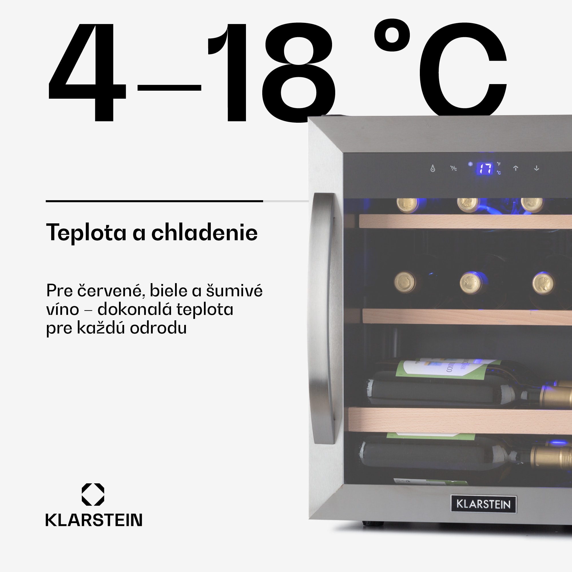 Klarstein Vinetage 12 Uno, vinotéka, 46 l, 12 fliaš, 4-18°C, 40 dB, sklo – Obrázok 4